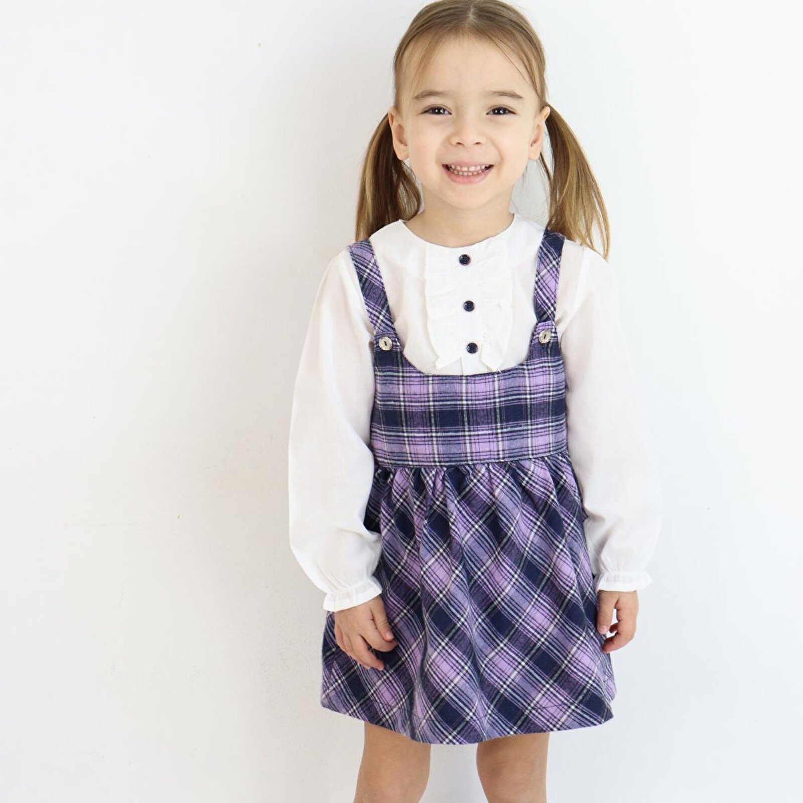 Kız Bebek Bisiklet Yaka Uzun Kollu Gömlek ve Askılı Elbise