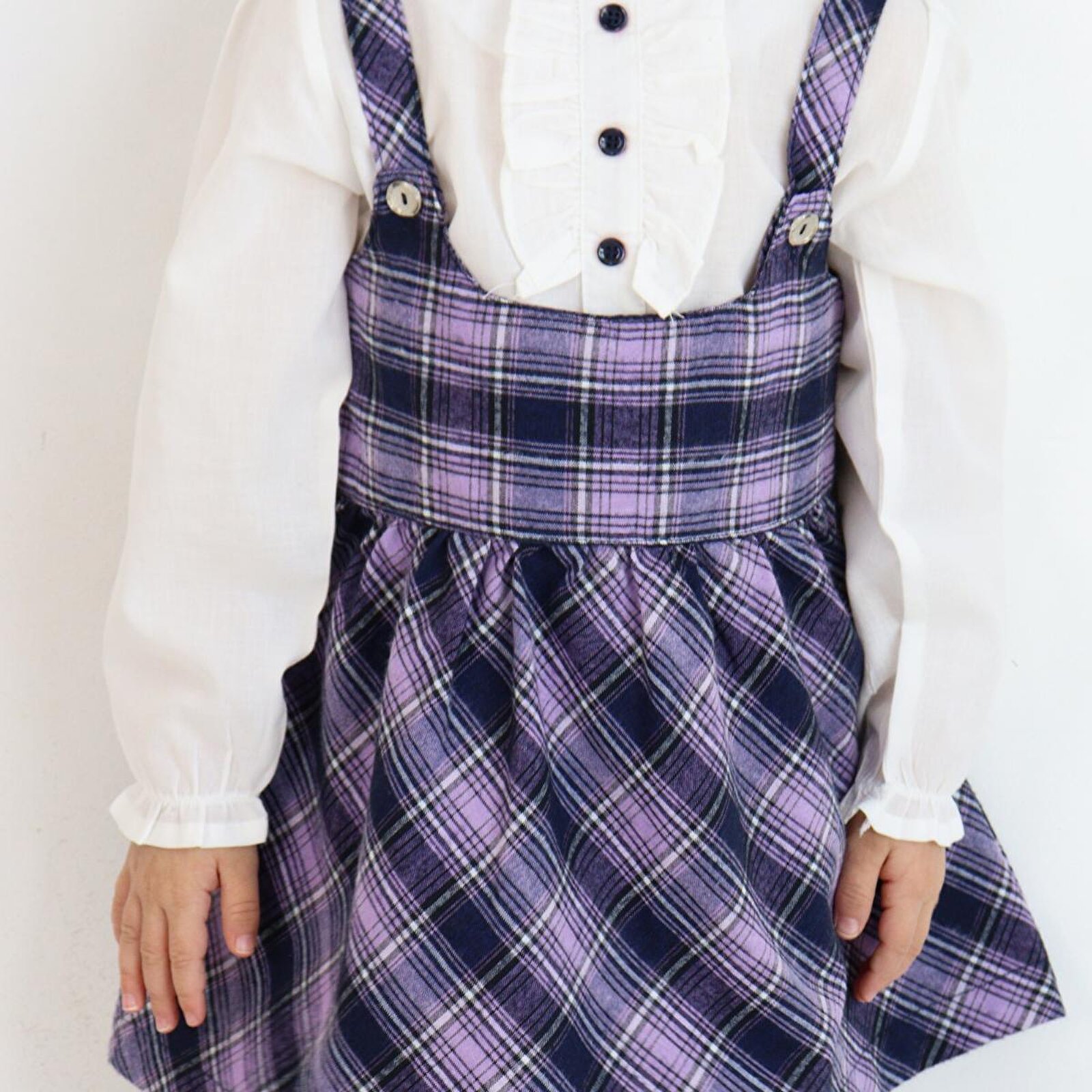 Kız Bebek Bisiklet Yaka Uzun Kollu Gömlek ve Askılı Elbise