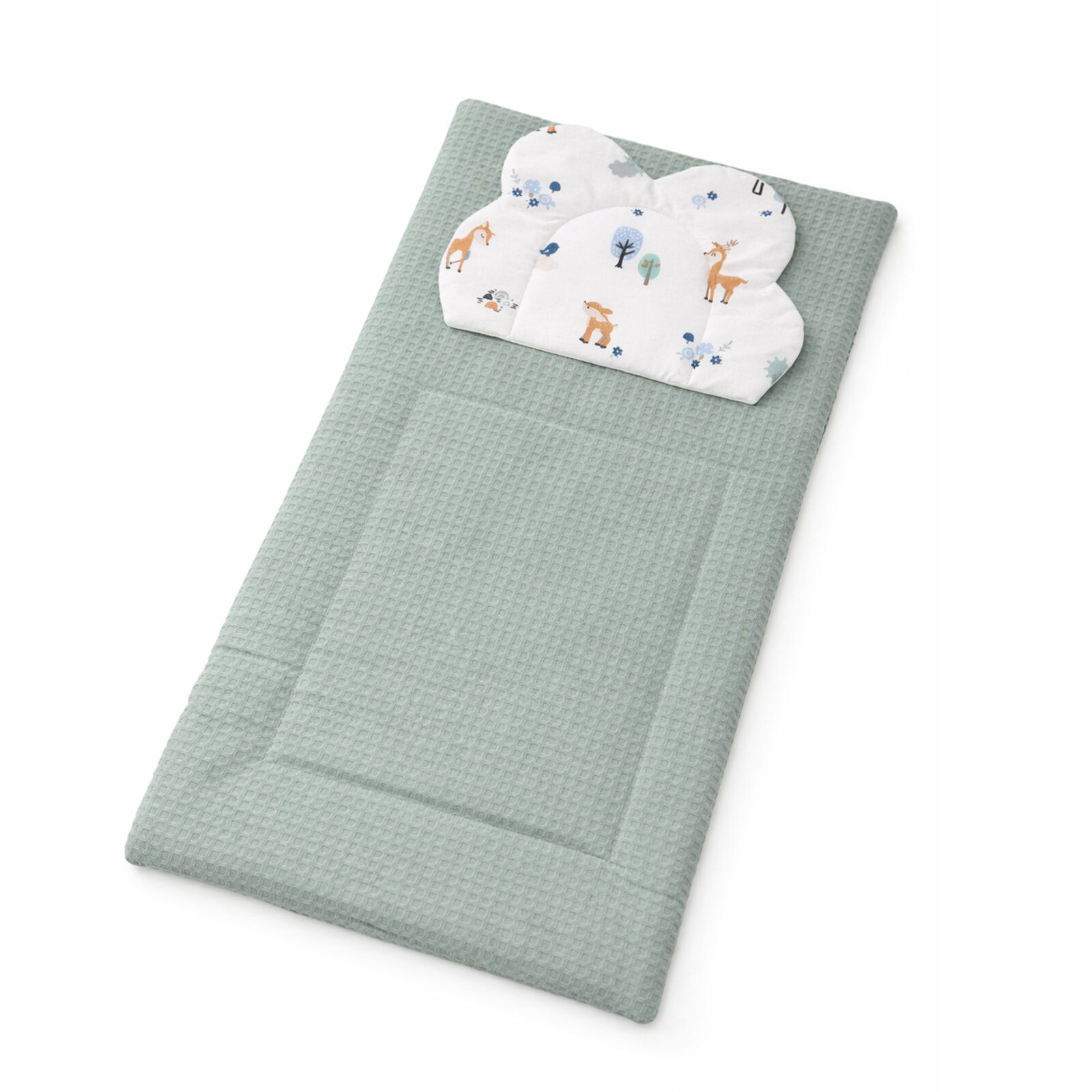 Yeşil Waffle Kumaş Bebek Alt Açma Minderi ve Yastığı 45×75 cm – Doğal, Yumuşak ve Konforlu