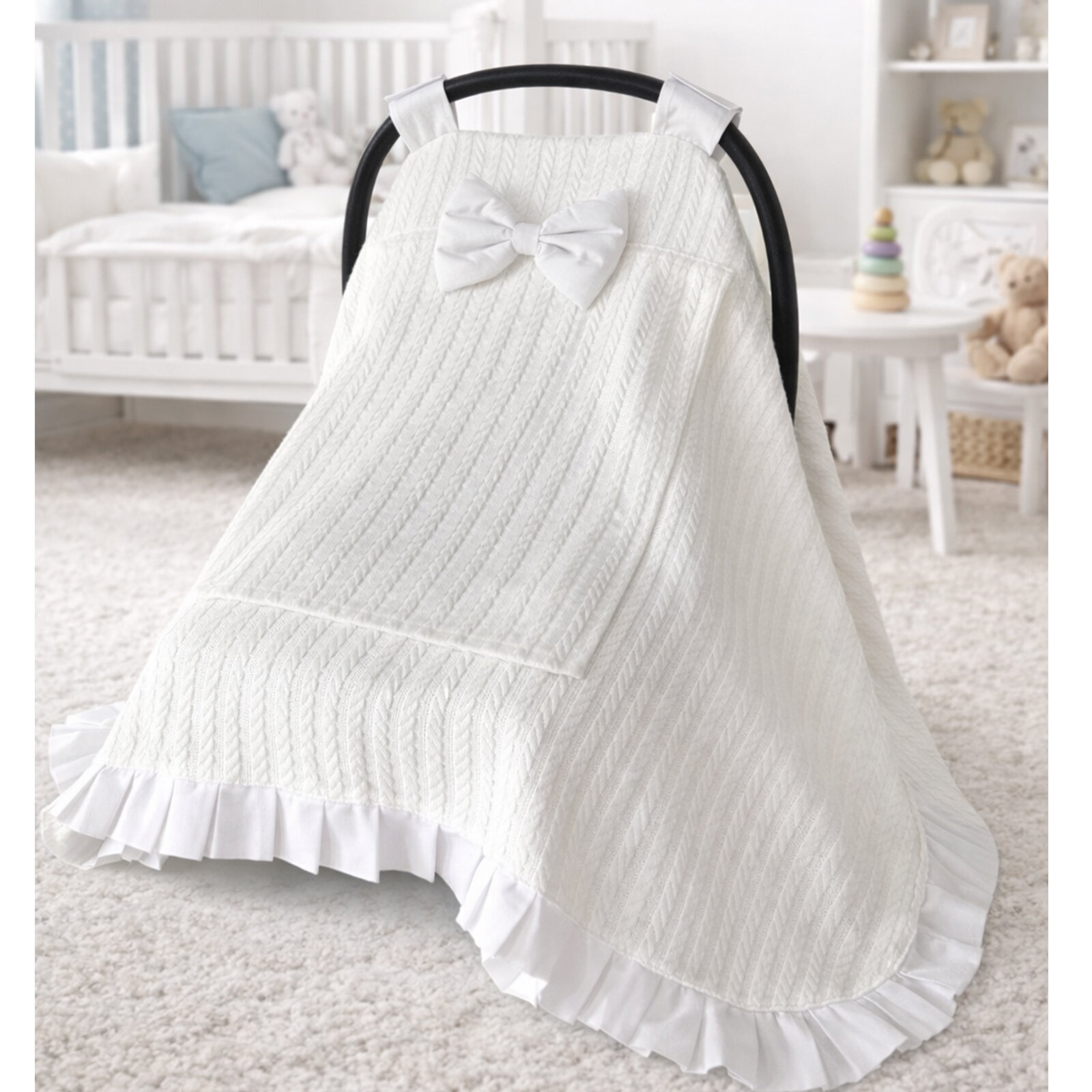 Pencereli Puset Örtüsü – Nefes Alan Tüllü, Fırfırlı Tasarım (Beyaz) Pencereli Puset Örtüsü – Nefes Alan Tüllü, Fırfırlı Tasarım (Beyaz)