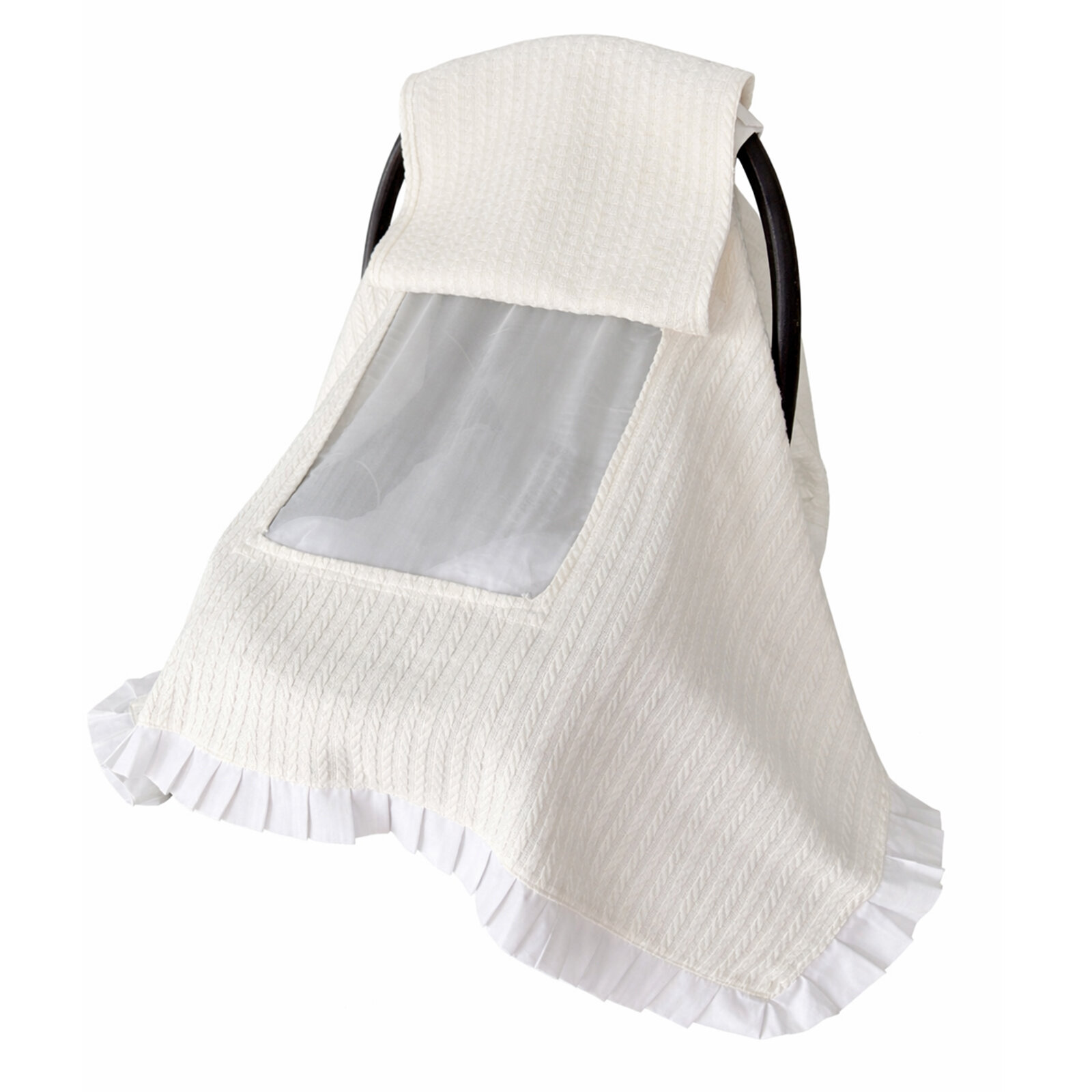 Pencereli Puset Örtüsü – Nefes Alan Tüllü, Fırfırlı Tasarım (Beyaz) Pencereli Puset Örtüsü – Nefes Alan Tüllü, Fırfırlı Tasarım (Beyaz)