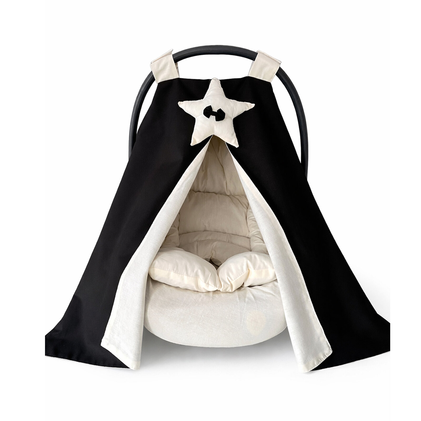 Siyah Krem Bebek Puset Örtüsü Seti – Örtü + Minder + Çarşaf (3 Parça)
