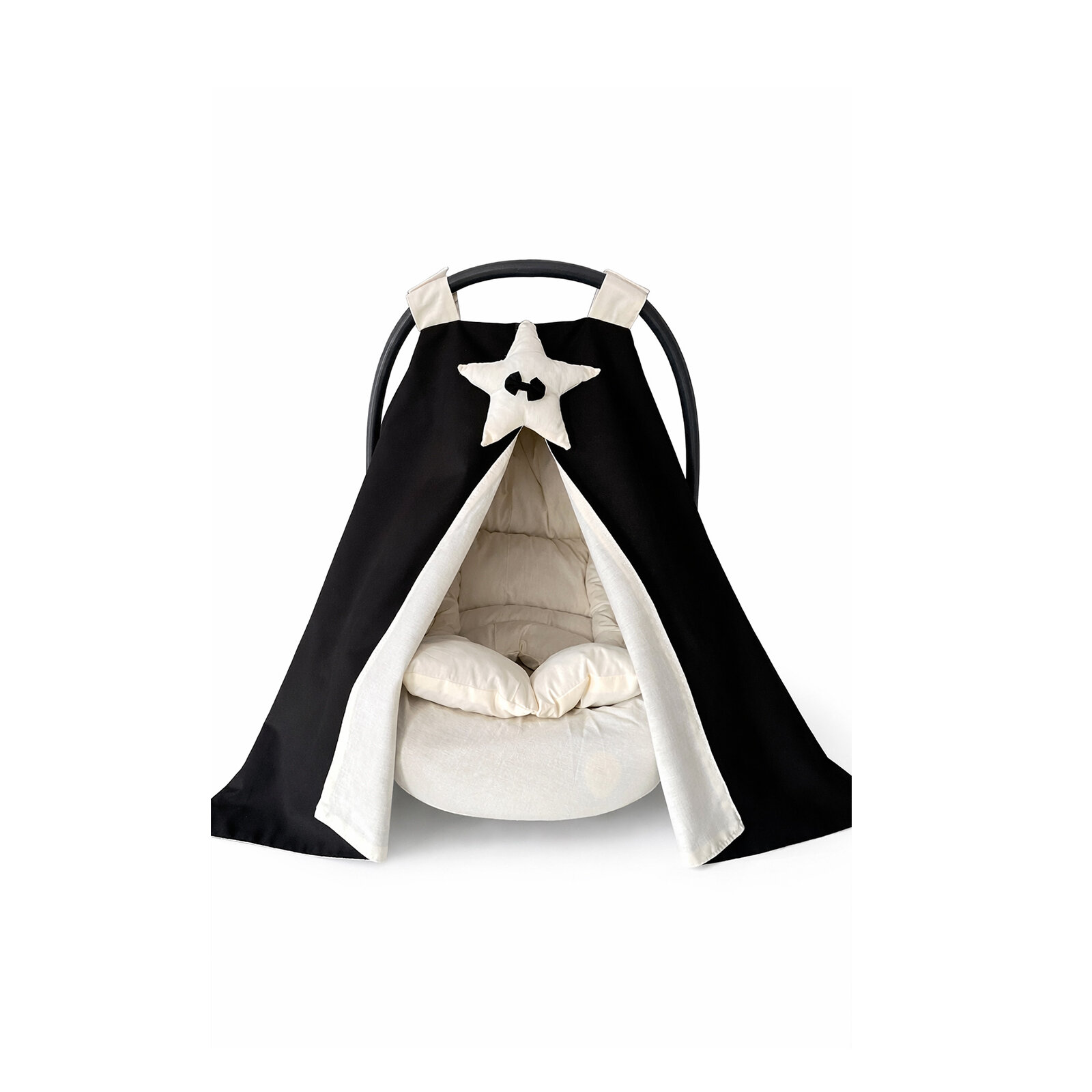 Siyah Krem Bebek Puset Örtüsü Seti – Örtü + Minder + Çarşaf (3 Parça)