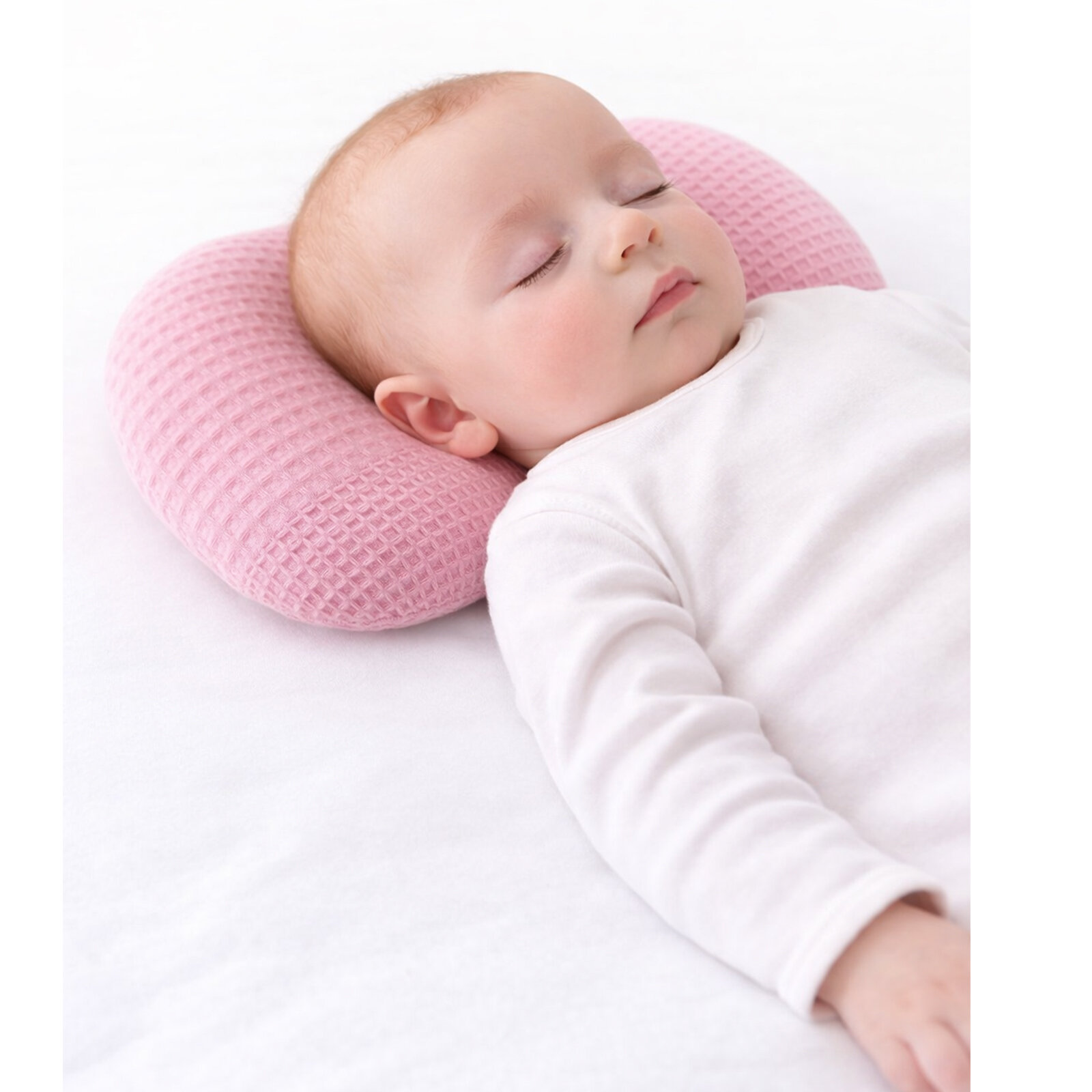 Pudra Pembe Waffle Düz Kafa Yastığı Bebek Kafa Şekillendirici Yastık Bebek Yastığı Düz Kafa Sendorumu Önleyici Yastık