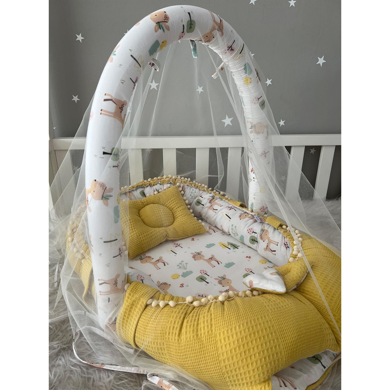 Waffle Hardal Ceylan Cibinlik Tüllü Babynest - Konforlu ve Güvenli Bebek Yatağı 