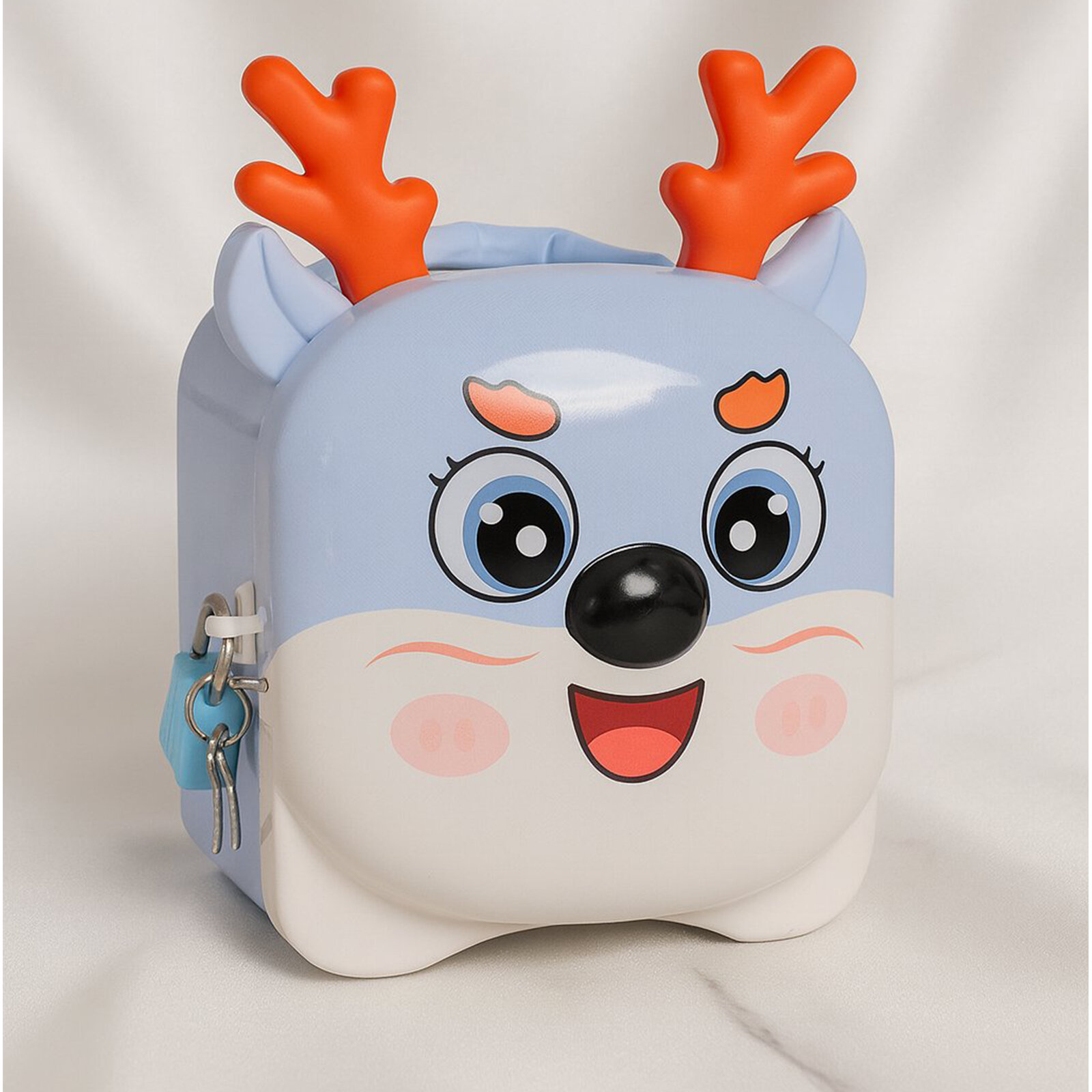 Geyik Figürlü Çocuk Kumbarası – Taşıma Saplı, Kilitli, Metal Kumbara