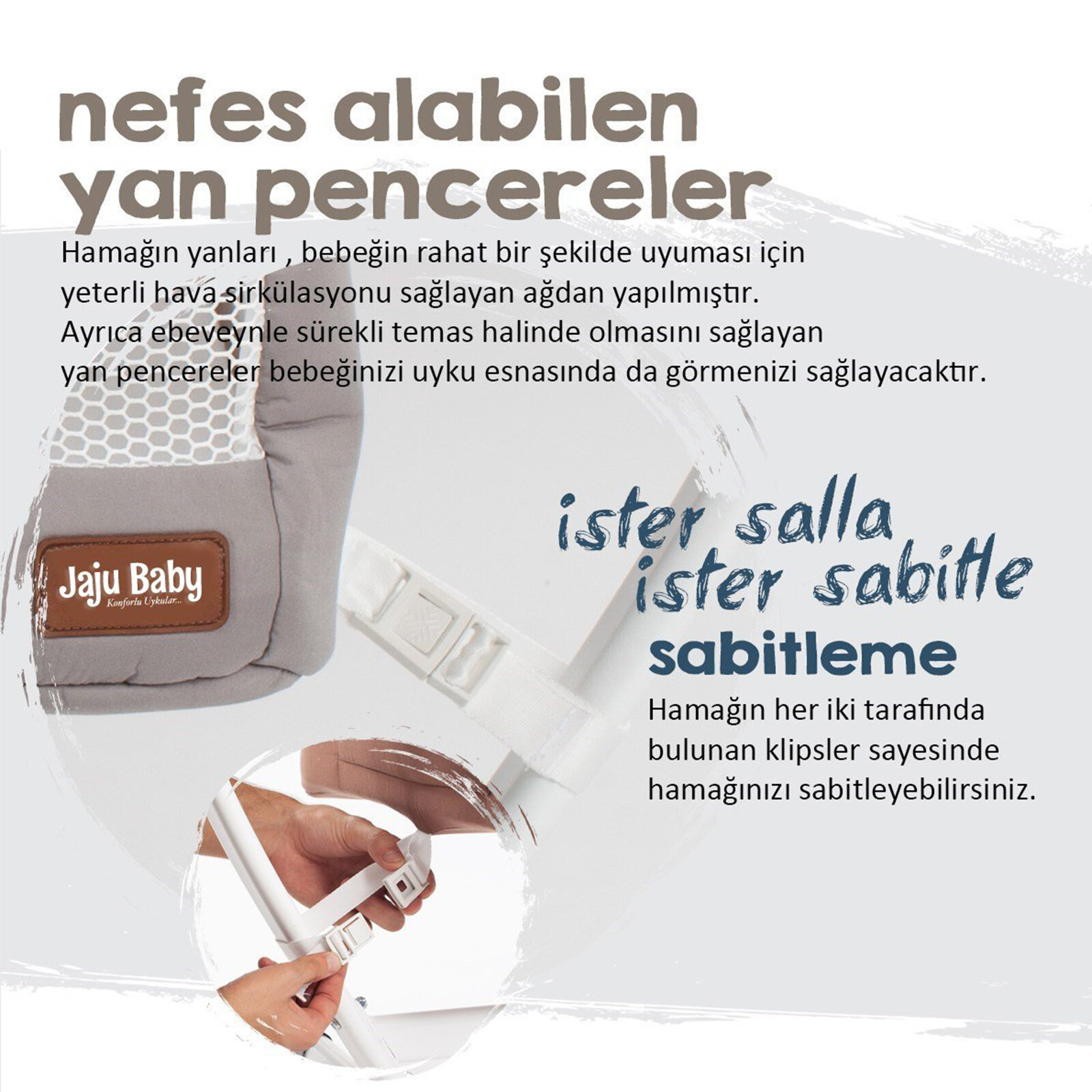 Nefes Alabilen Yan Pencereli Sallanır & Sabitlenebilir Hamak Beşik