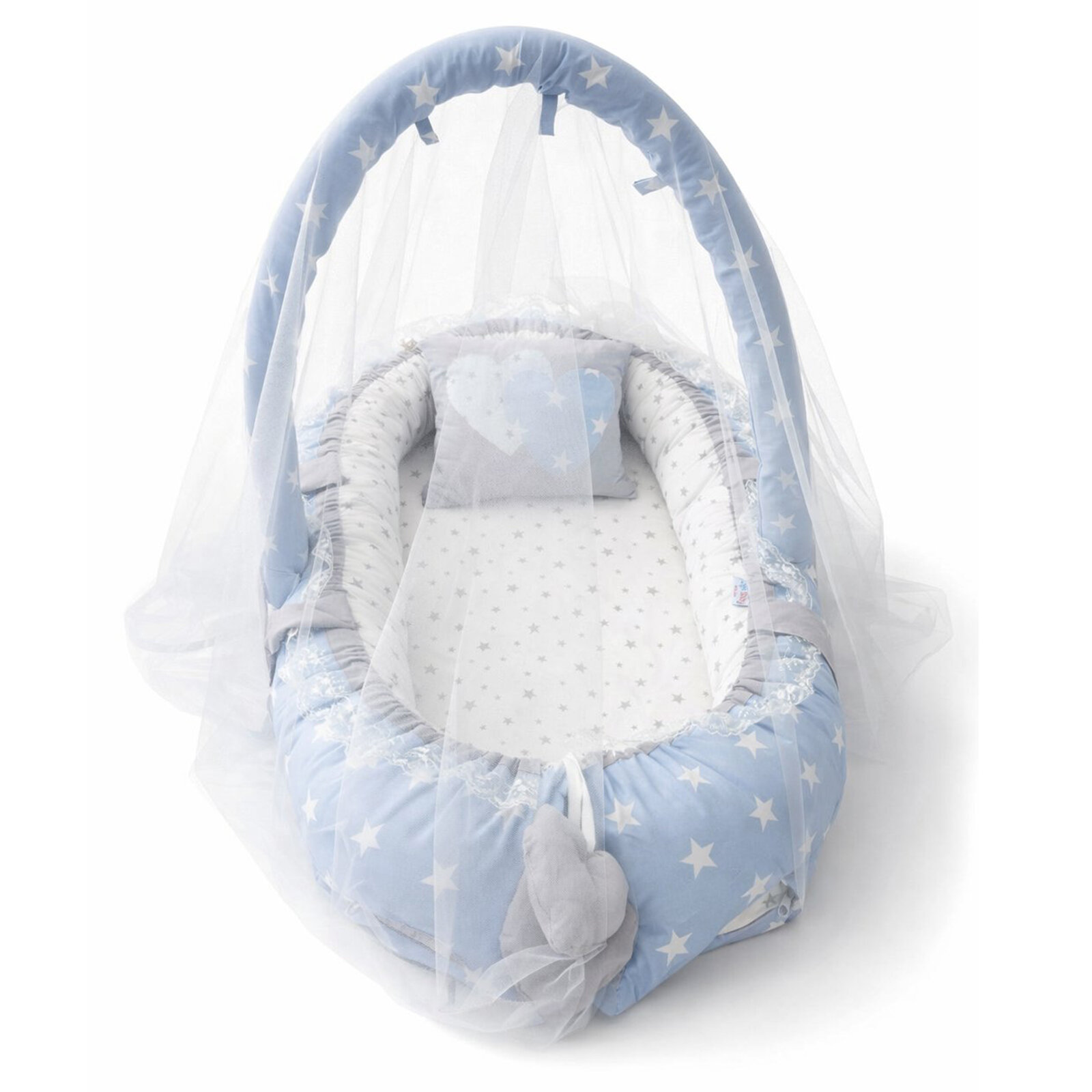 Mavi Yıldız Cibinlik Tül - Oyuncak Askılı Lüx Babynest - Güvenli Premium Babynest