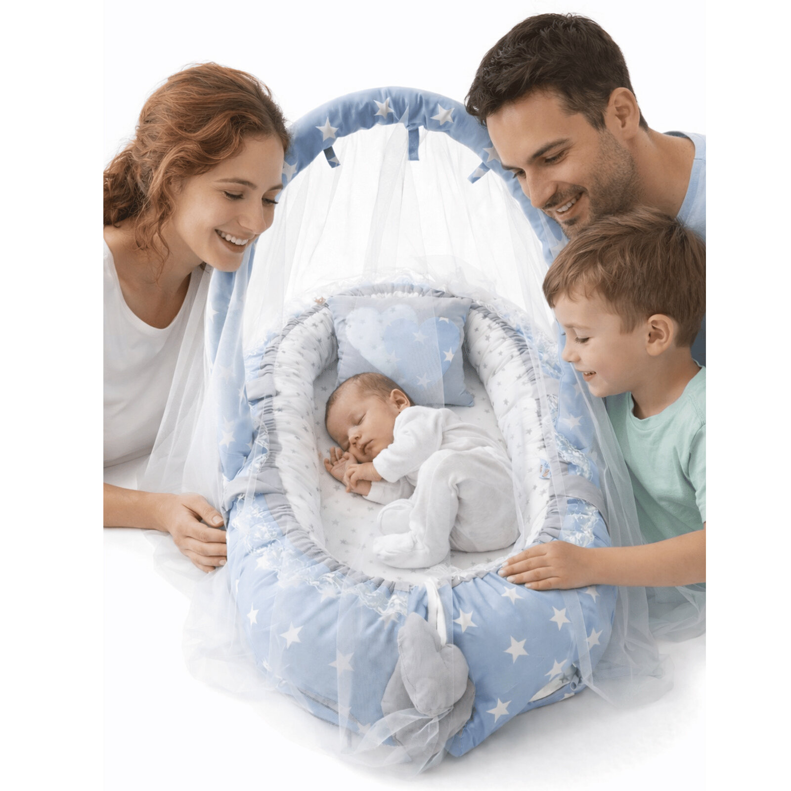 Mavi Yıldız Cibinlik Tül - Oyuncak Askılı Lüx Babynest - Güvenli Premium Babynest