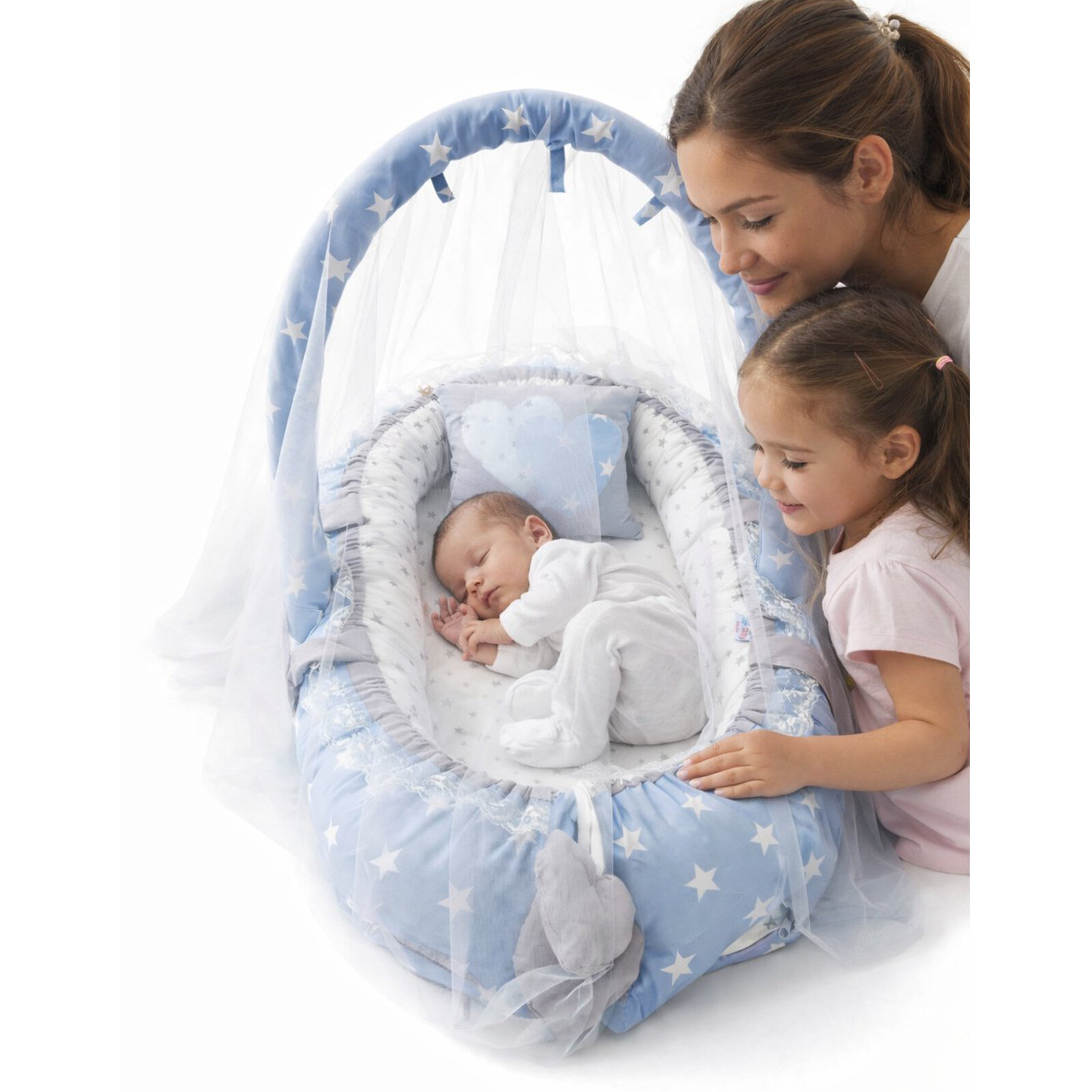 Mavi Yıldız Cibinlik Tül - Oyuncak Askılı Lüx Babynest - Güvenli Premium Babynest
