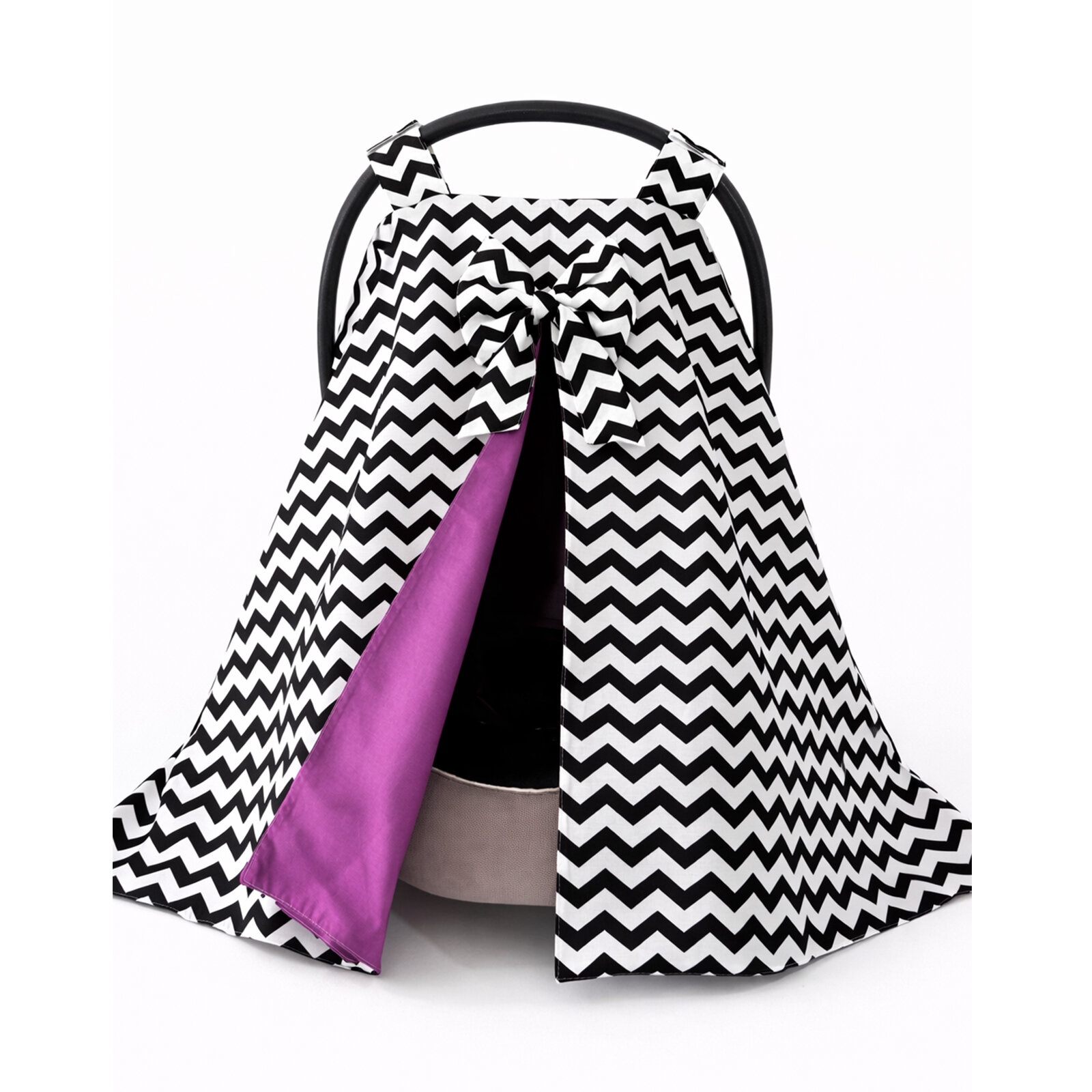 Siyah Zikzak Desenli İçi Mor Tek Kat Puset Örtüsü – Pamuklu Kumaş