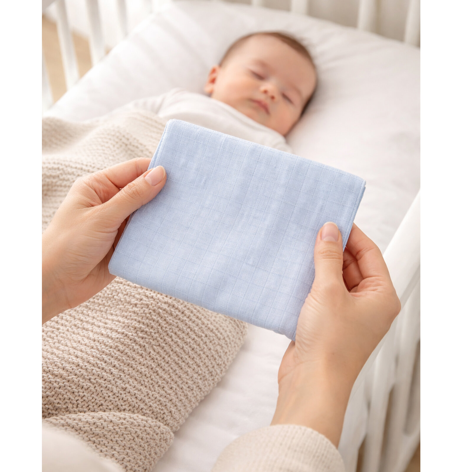 %100 Müslin Bebe Mavi Bebek Bezi – 5 Adet Mendil Ağız Silme & Ter Alma Bezi (23–25 cm)