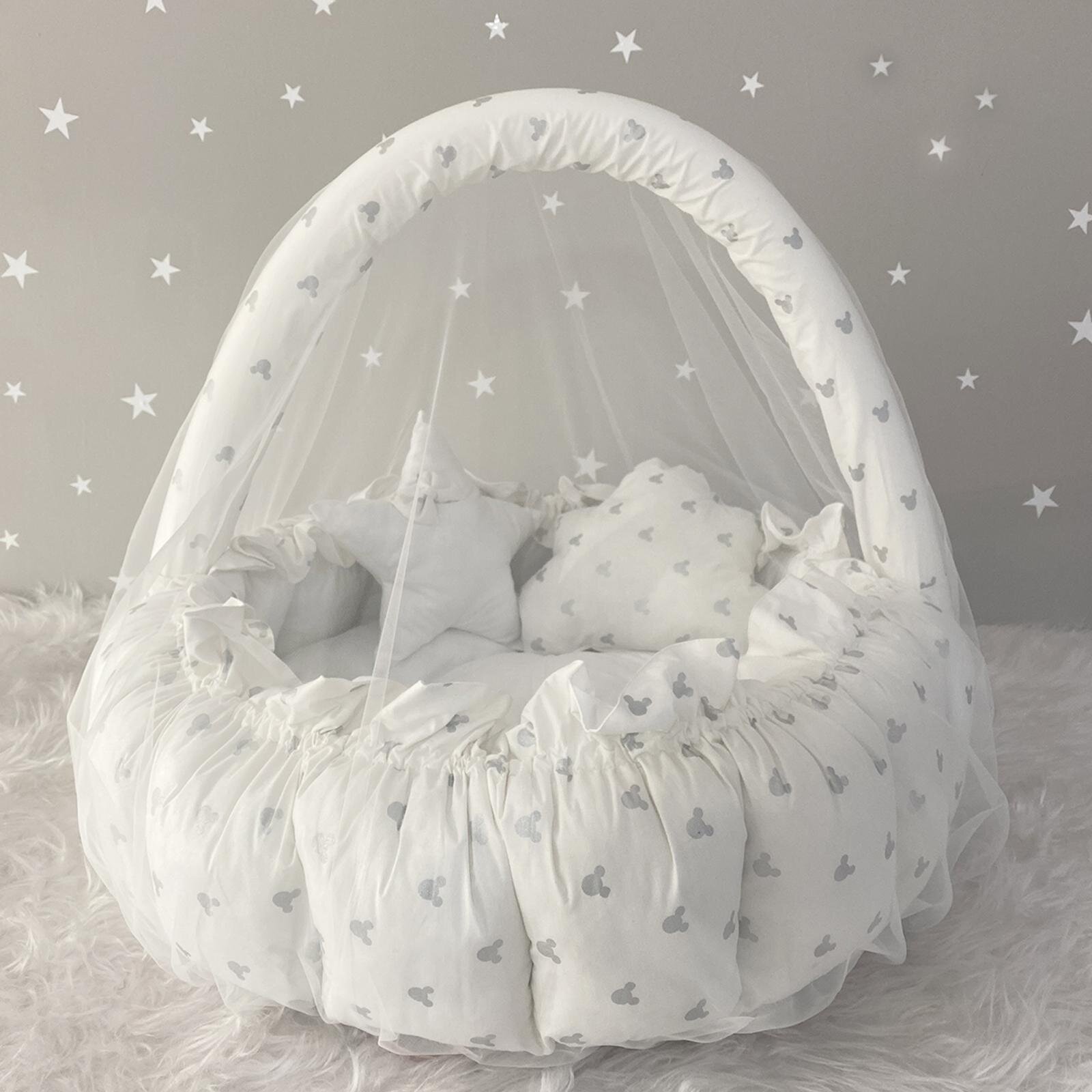 Gümüş Micky Cibinlik Tüllü Oyun Minderi - Açılır Kapanır Babynest