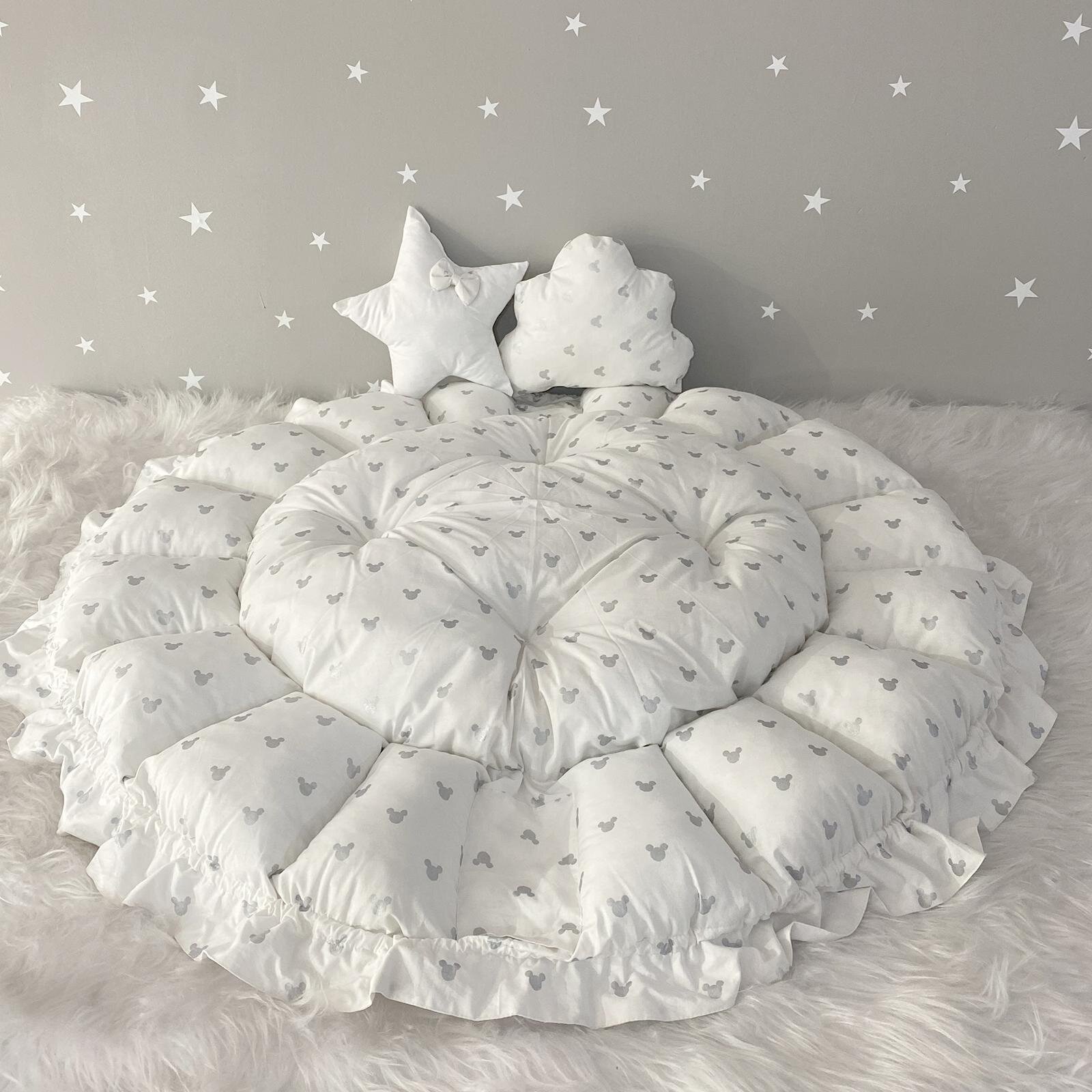 Gümüş Micky Cibinlik Tüllü Oyun Minderi - Açılır Kapanır Babynest