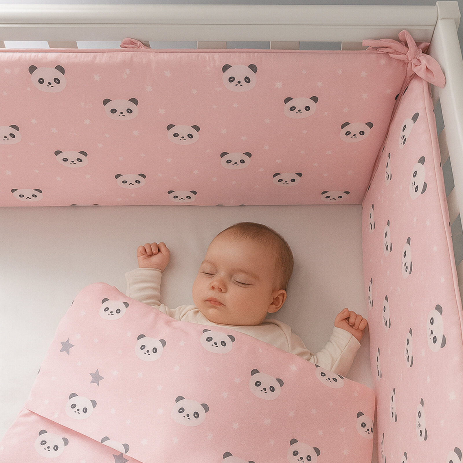 Pembe Panda (4 Kenar) Beşik Koruma - Güvenli Yatış Yastığı