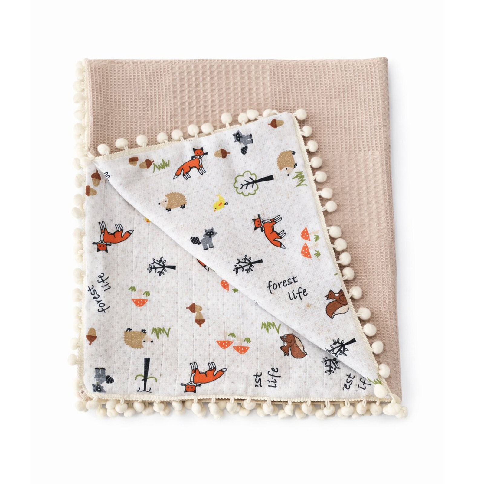 110x110 cm Tilki Müslin & Bej Waffle Kumaş Bebek Battaniyesi 110x110 cm Tilki Müslin & Bej Waffle Kumaş Bebek Battaniyesi