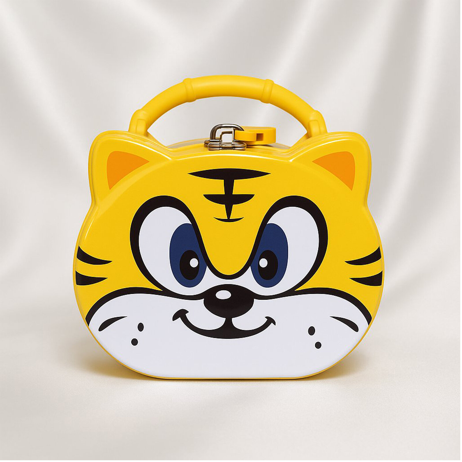 Kedi Figürlü Çocuk Kumbarası – Taşıma Saplı, Kilitli, Metal Kumbara