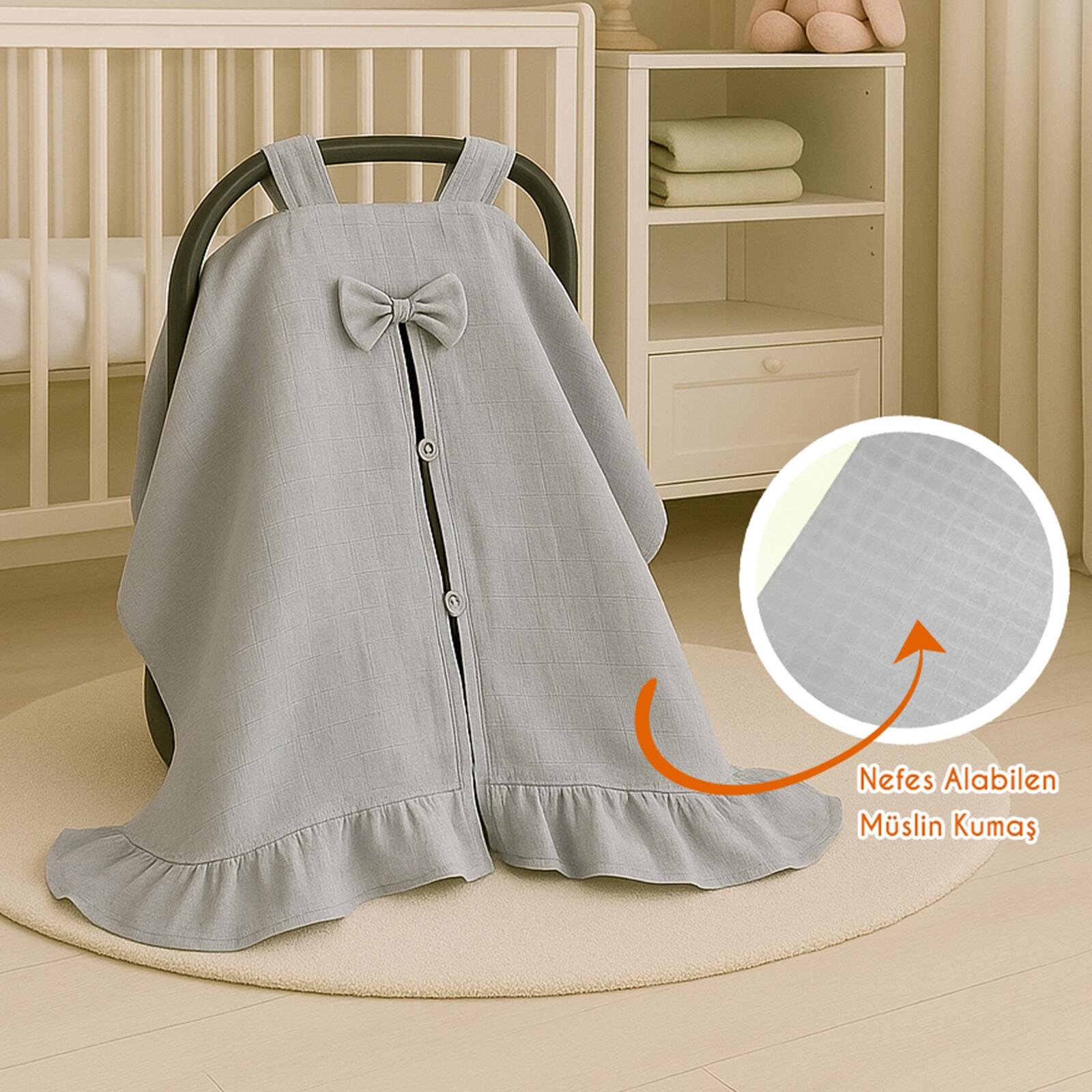 Tek Katlı Gri Müslin Puset Örtüsü – Nefes Alabilen Ultra Hafif Kumaş