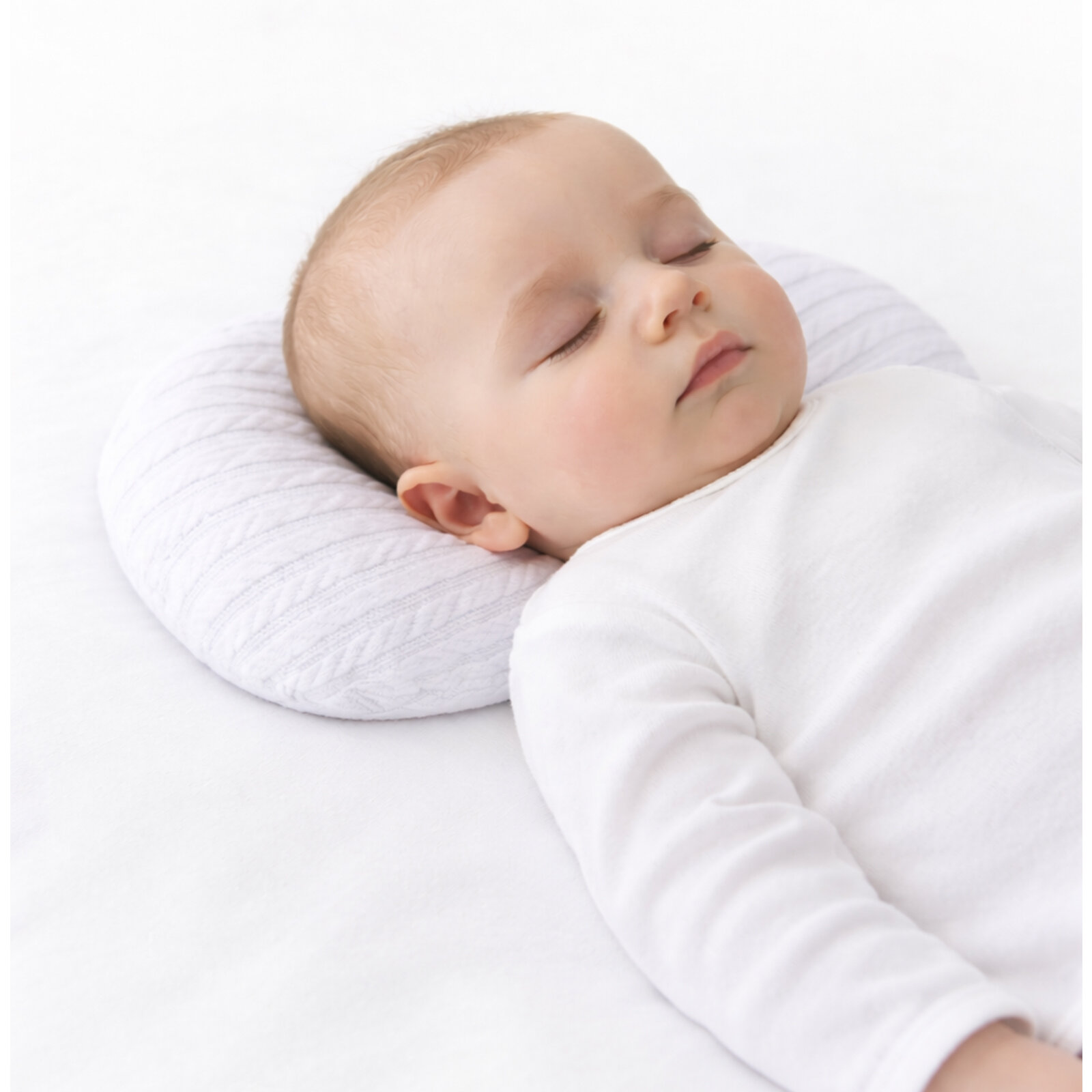Kırık Beyaz Örgü Düz Kafa Yastığı Bebek Kafa Şekillendirici Yastık Bebek Yastığı Düz Kafa Sendorumu Önleyici Yastık