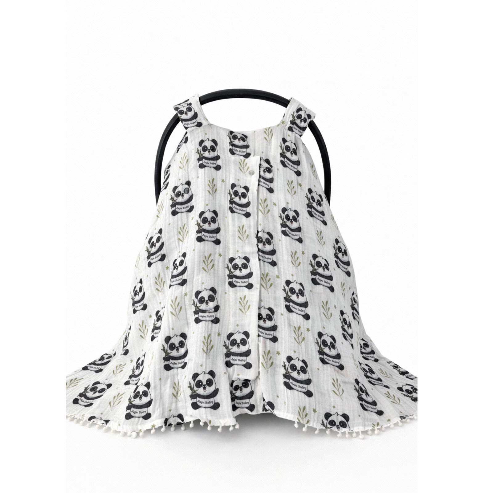 Panda Desenli Tek Kat Müslin Puset Örtüsü – %100 Pamuk Salaş Model