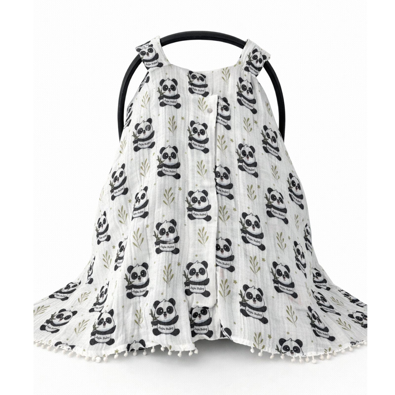 Panda Desenli Tek Kat Müslin Puset Örtüsü – %100 Pamuk Salaş Model