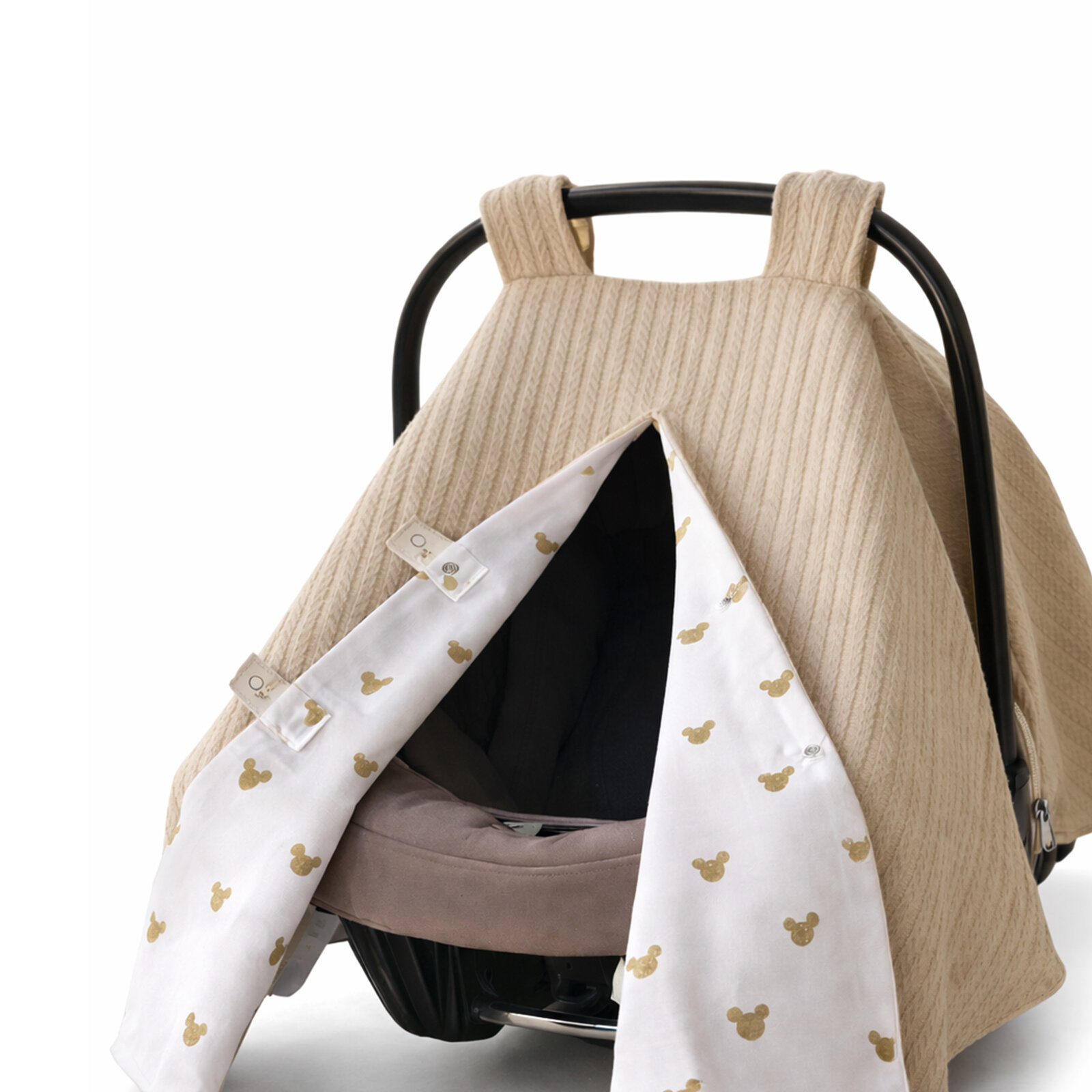 Bej Örgü Mickey Gold Tasarım Puset Örtüsü 