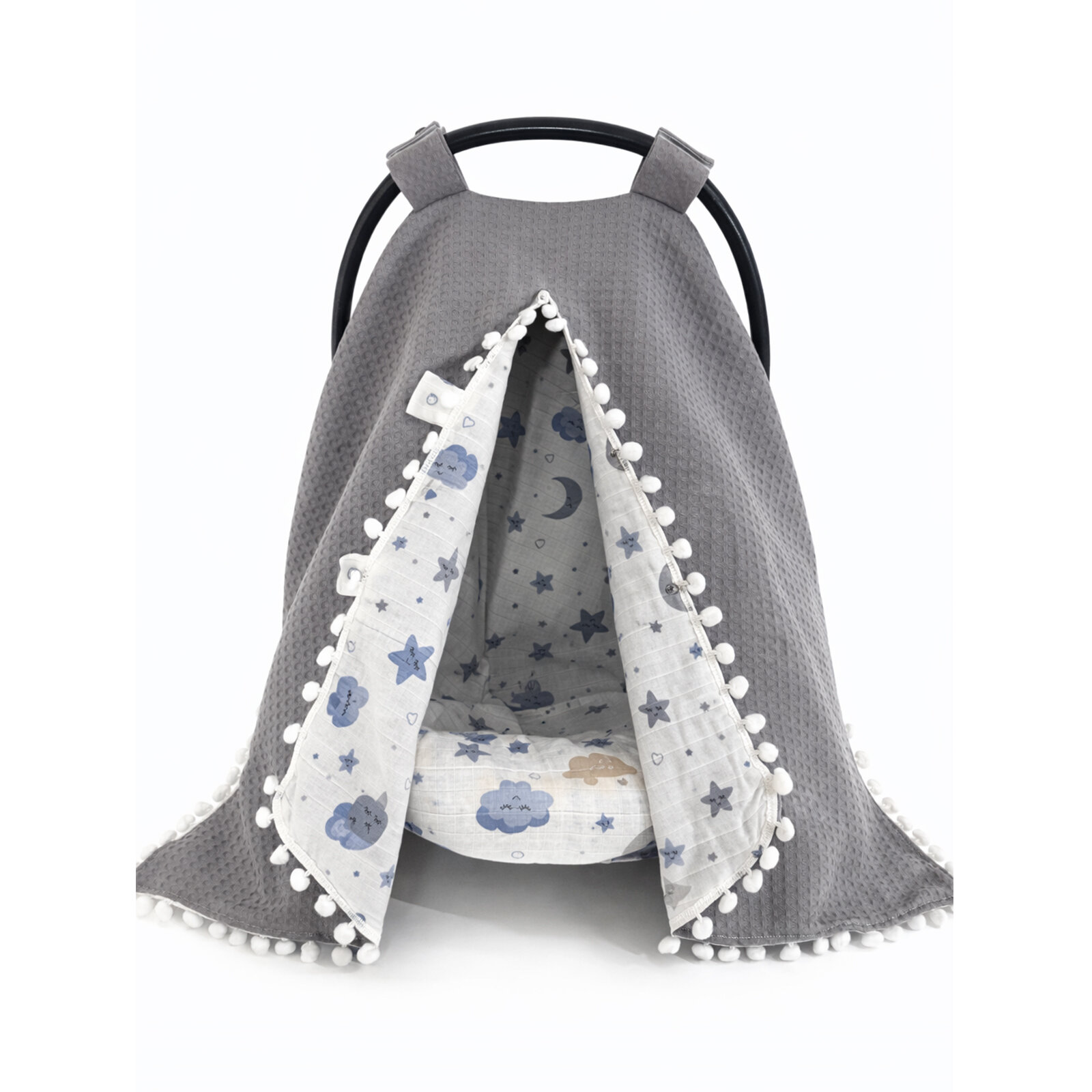 Gri Waffle Puset Örtüsü + Müslin İç Yüzey Puset Çarşafı Seti (2 Parça)