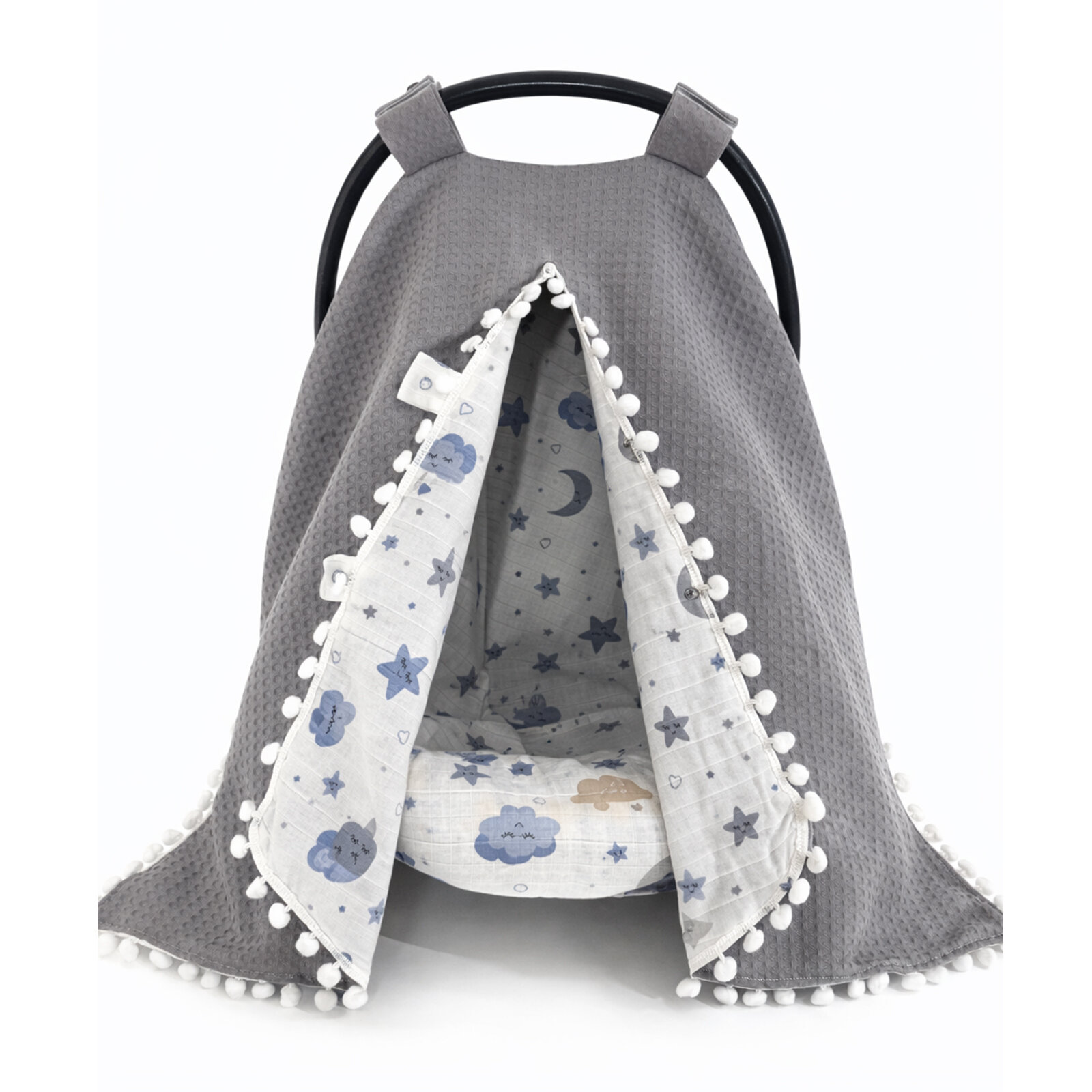 Gri Waffle Puset Örtüsü + Müslin İç Yüzey Puset Çarşafı Seti (2 Parça)