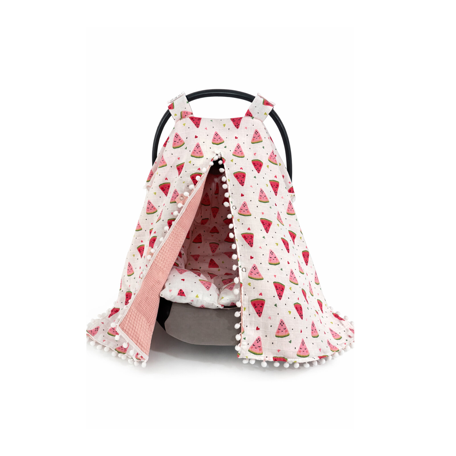 Karpuz Desen Müslin Kumaş Puset Örtüsü + Minder Seti – Waffle Petek İç Yüzey (2 Parça)