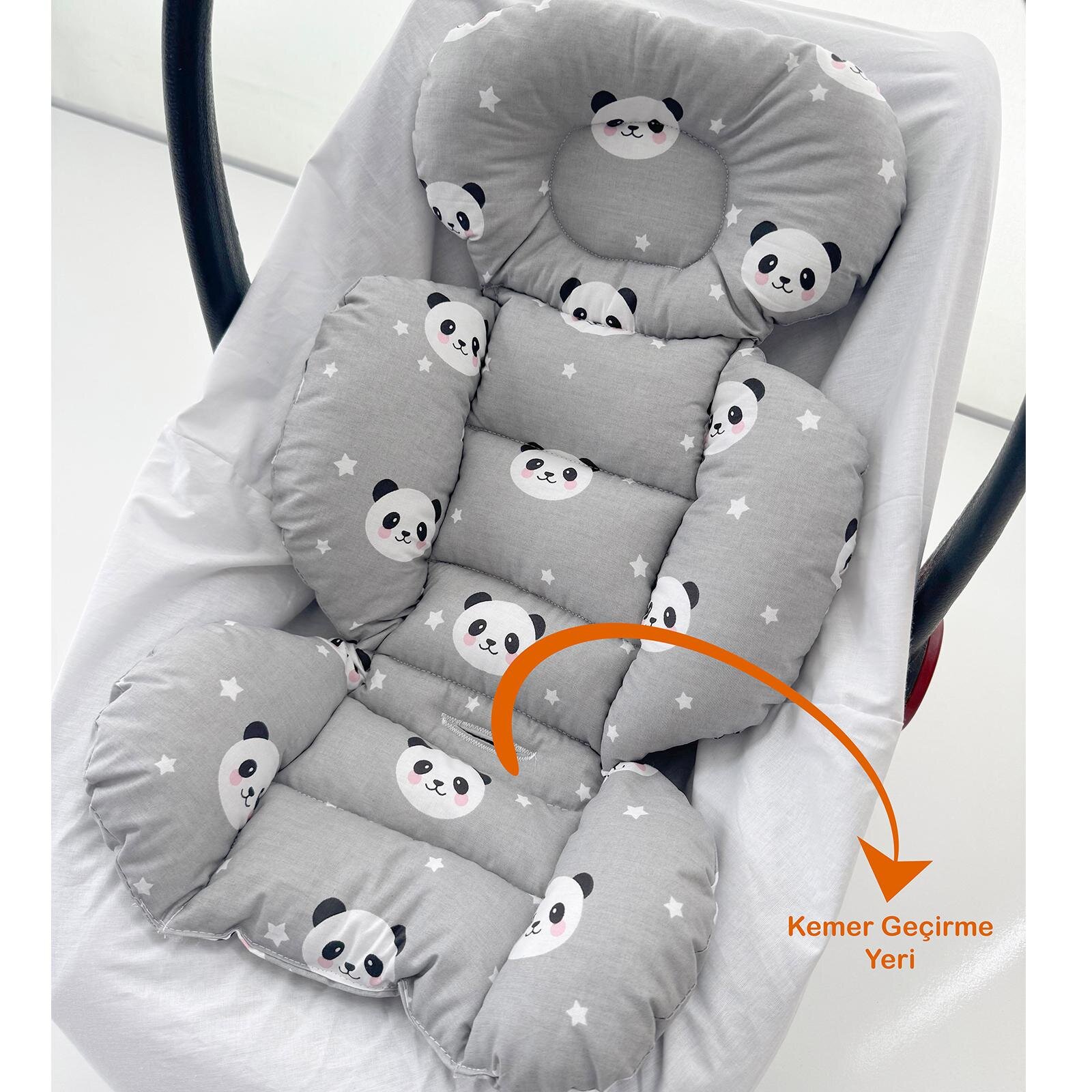 Gri Panda Organik Pamuklu Kumaş Puset Minderi – 0-24 Ay Uyumlu
