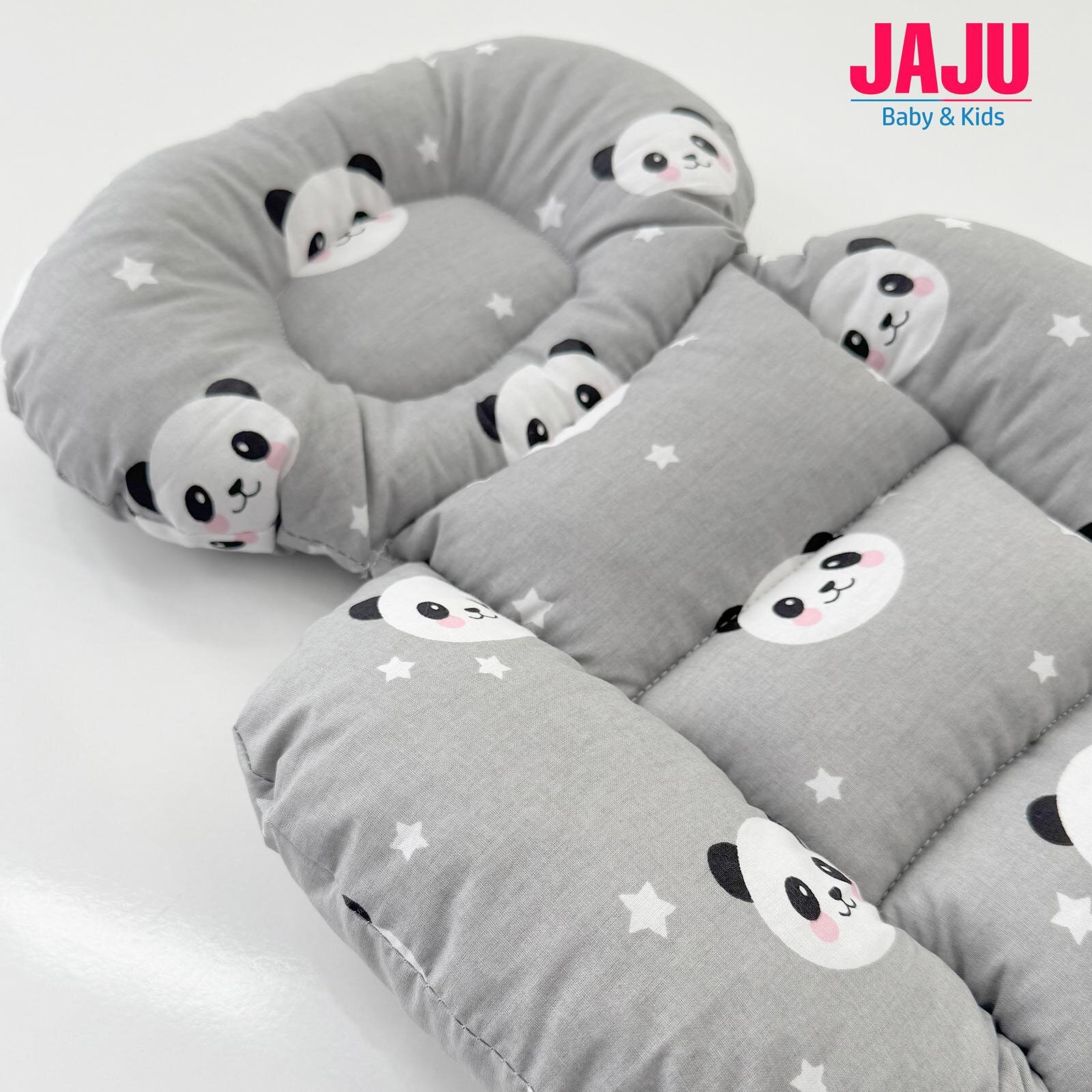 Gri Panda Organik Pamuklu Kumaş Puset Minderi – 0-24 Ay Uyumlu