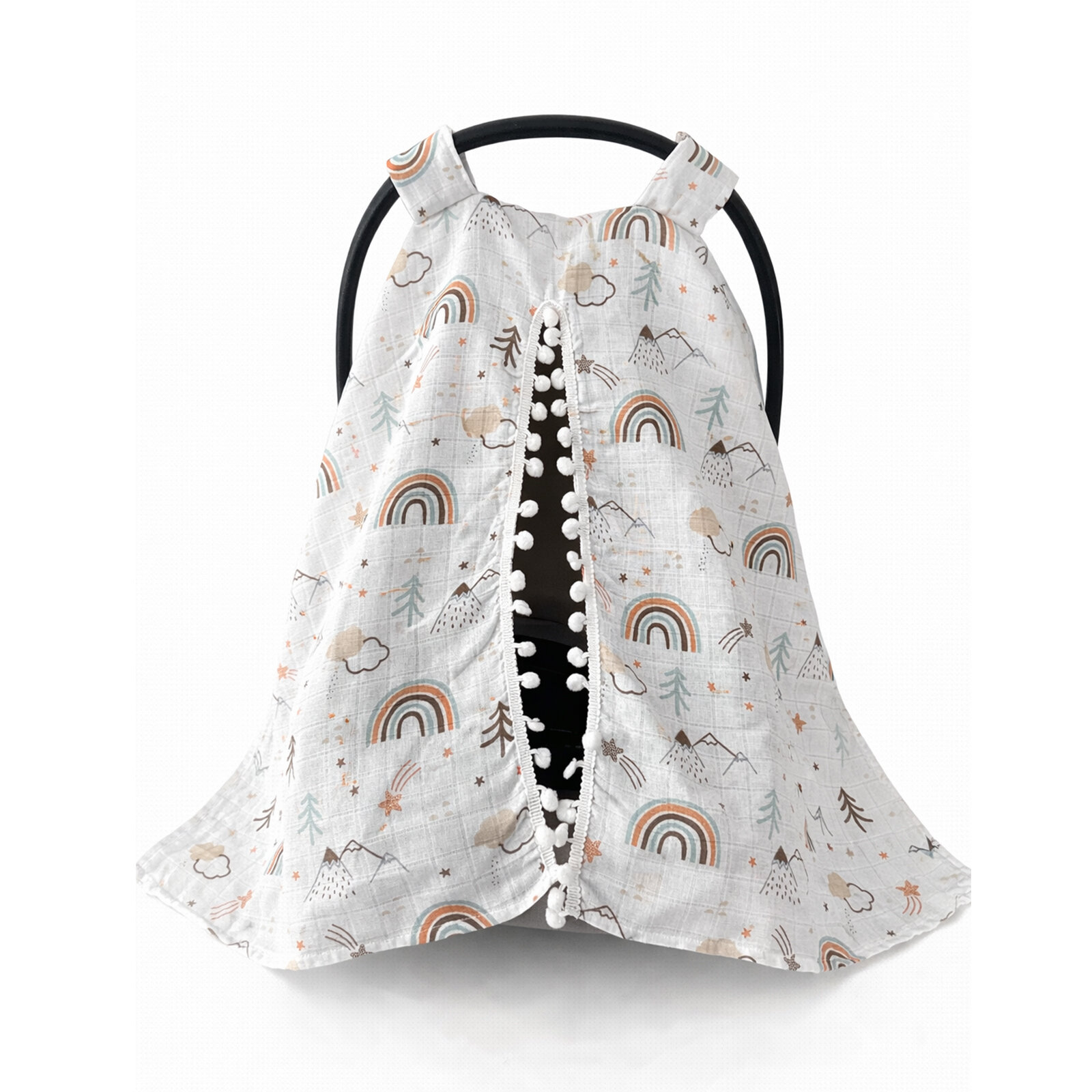 Ponpon Detaylı Tek Kat Müslin Dağ Puset Örtüsü – Tek Parça Ponpon Detaylı Tek Kat Müslin Dağ Puset Örtüsü – Tek Parça