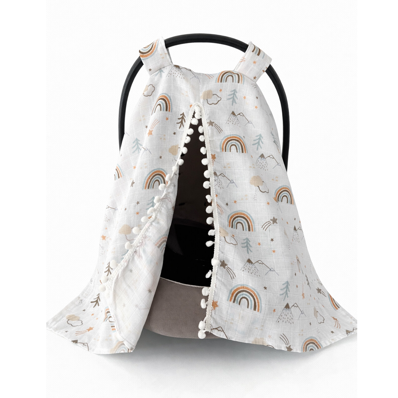 Ponpon Detaylı Tek Kat Müslin Dağ Puset Örtüsü – Tek Parça Ponpon Detaylı Tek Kat Müslin Dağ Puset Örtüsü – Tek Parça