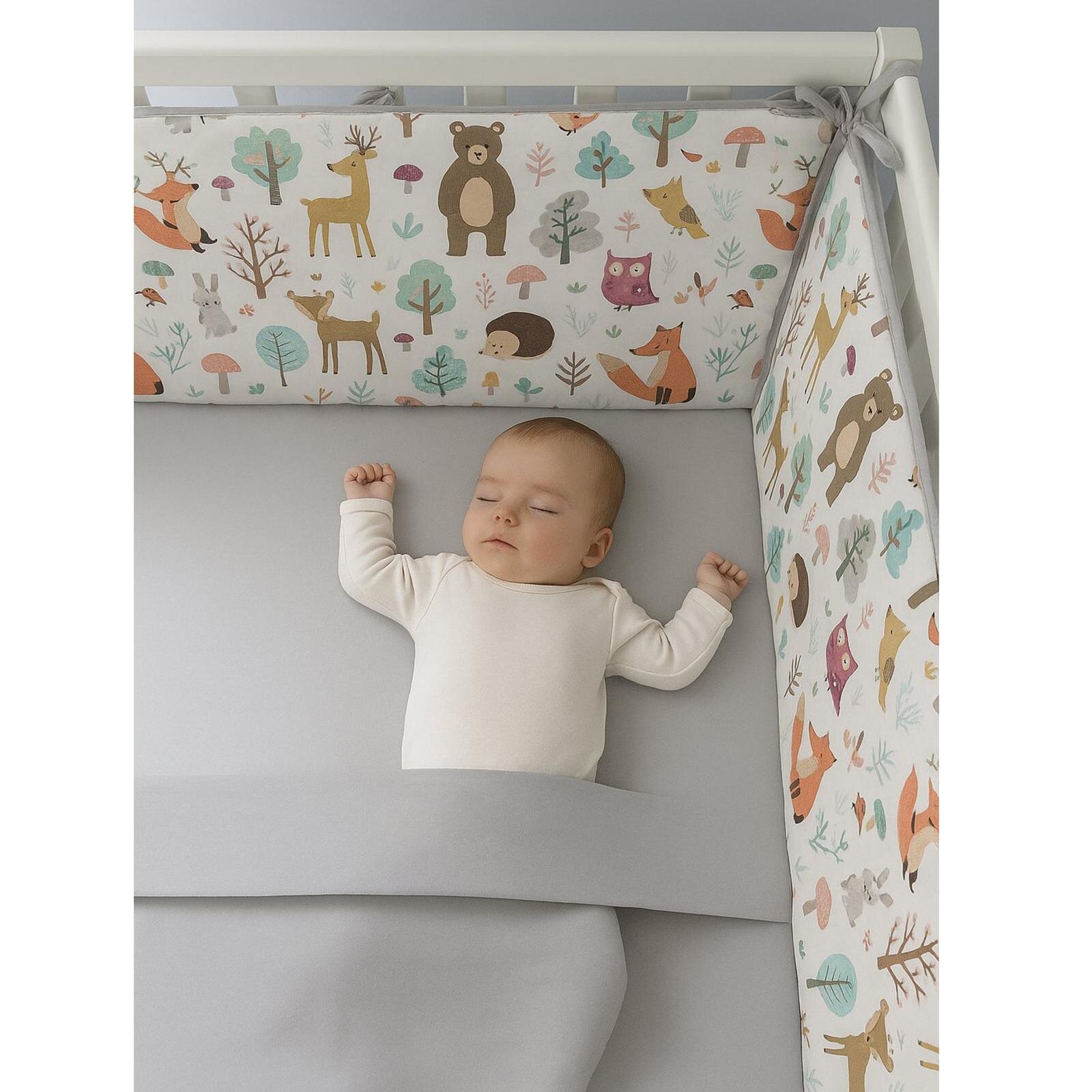 120x200 Orman Gri Kombinli Beşik Kenar Koruma (4 Kenar) 