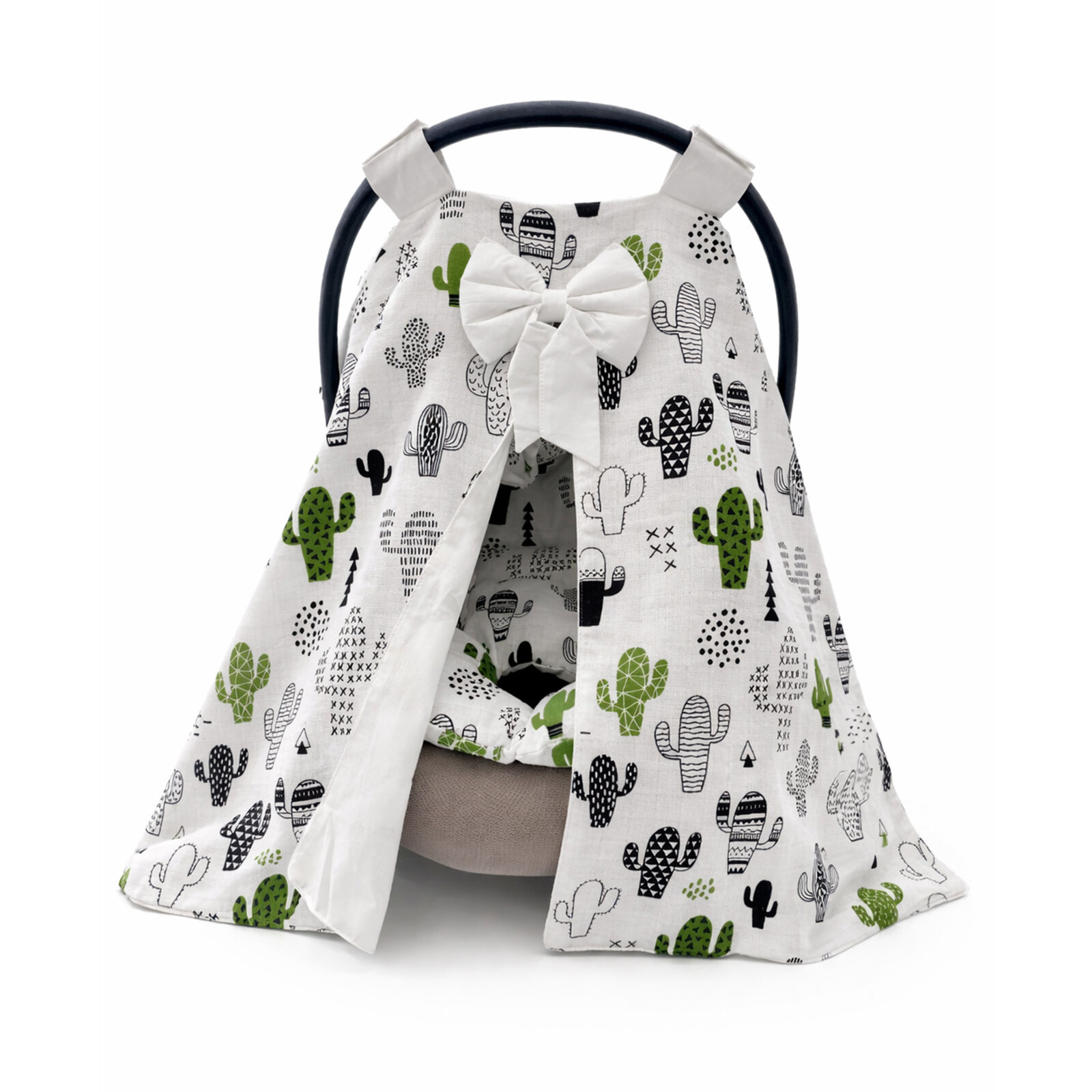 Puset Örtüsü ve Minderi Seti – Kaktüs Desenli – Nefes Alan Kumaş