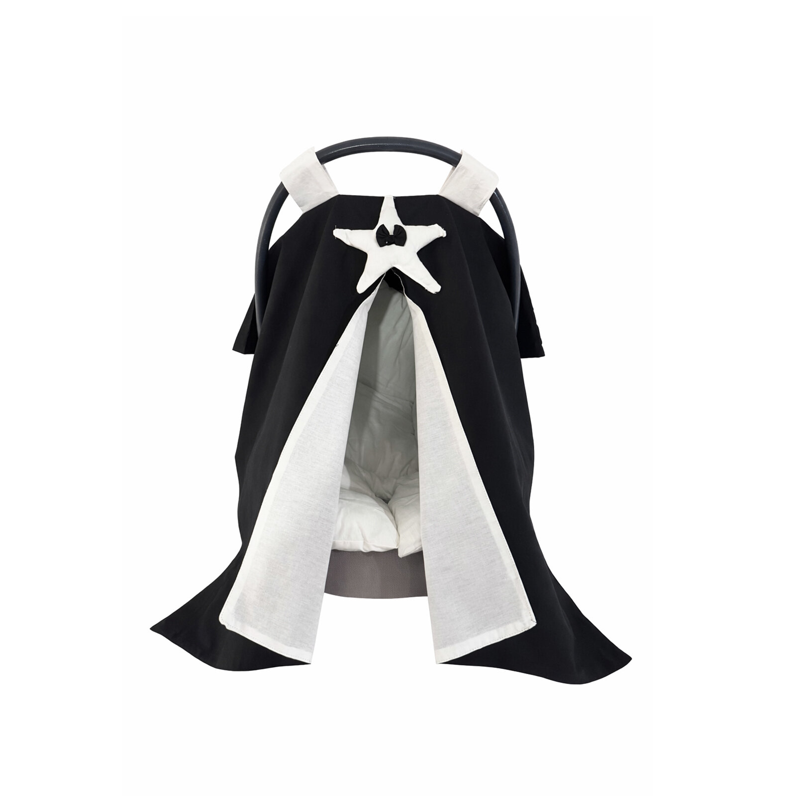 Siyah & Beyaz Puset Örtüsü + Puset Minderi Seti (2 Parça)