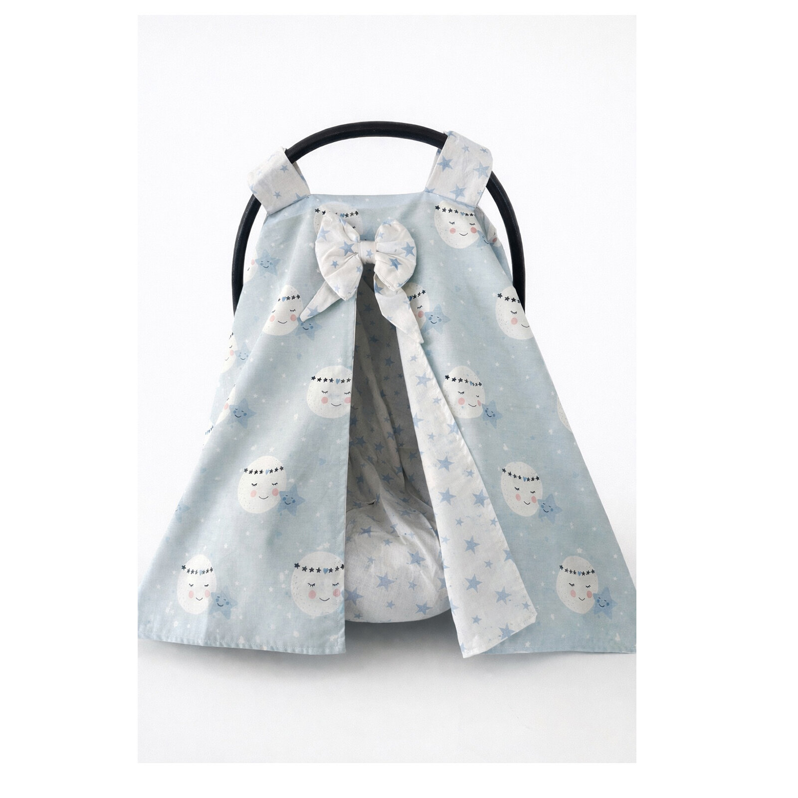 Mavi Dolunay Desenli Puset Örtüsü ve Puset Çarşafı Seti – Pamuklu Kumaş