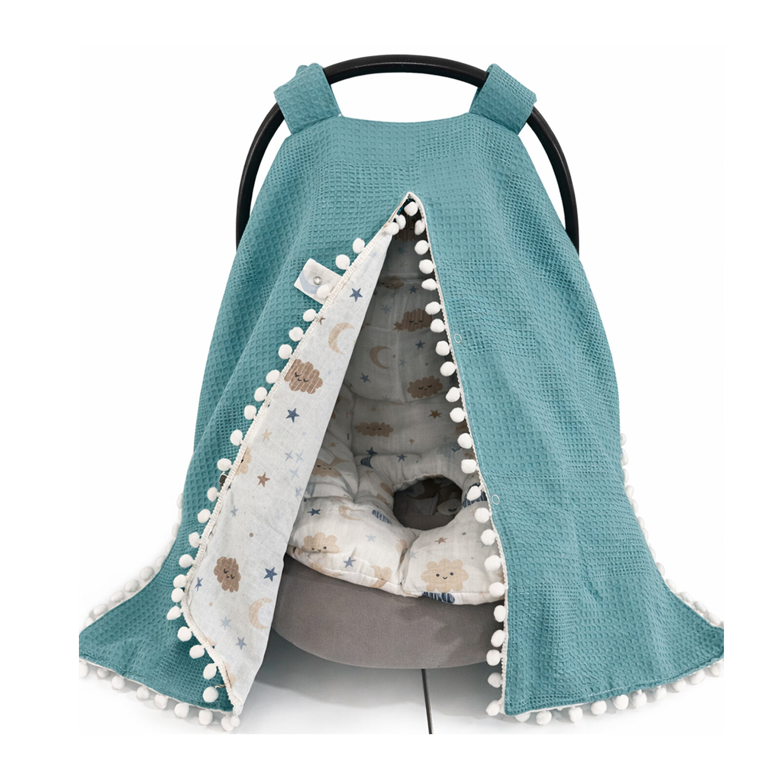 Petrol Waffle Puset Örtüsü + Bulut Desenli Müslin Puset Minderi Seti (2 Parça) Petrol Waffle Puset Örtüsü + Bulut Desenli Müslin Puset Minderi Seti (2 Parça)