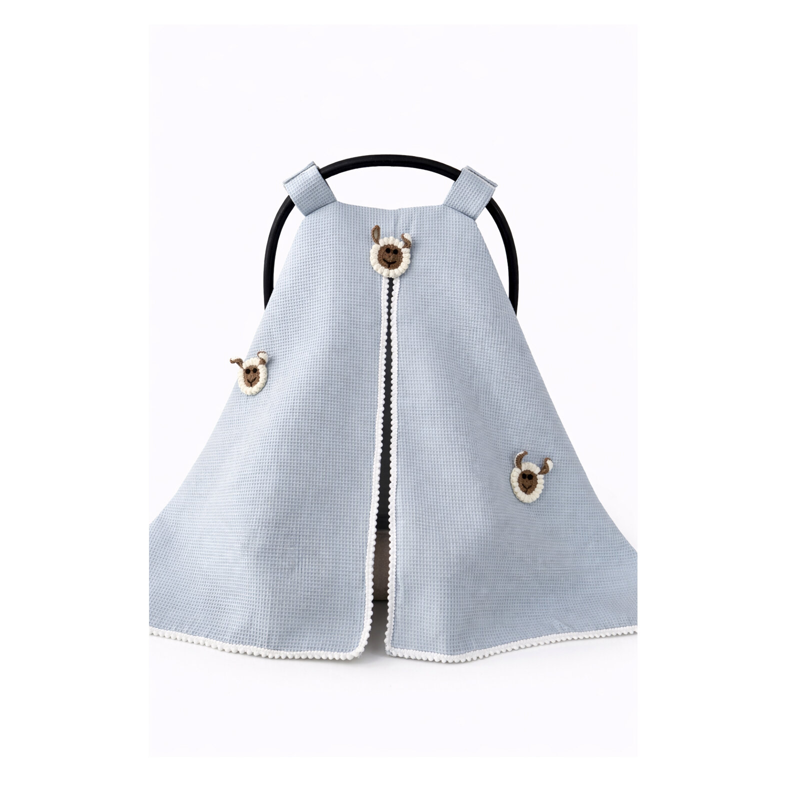 Bebe Mavi Tek Kat Puset Örtüsü - Kuzu işlemeli