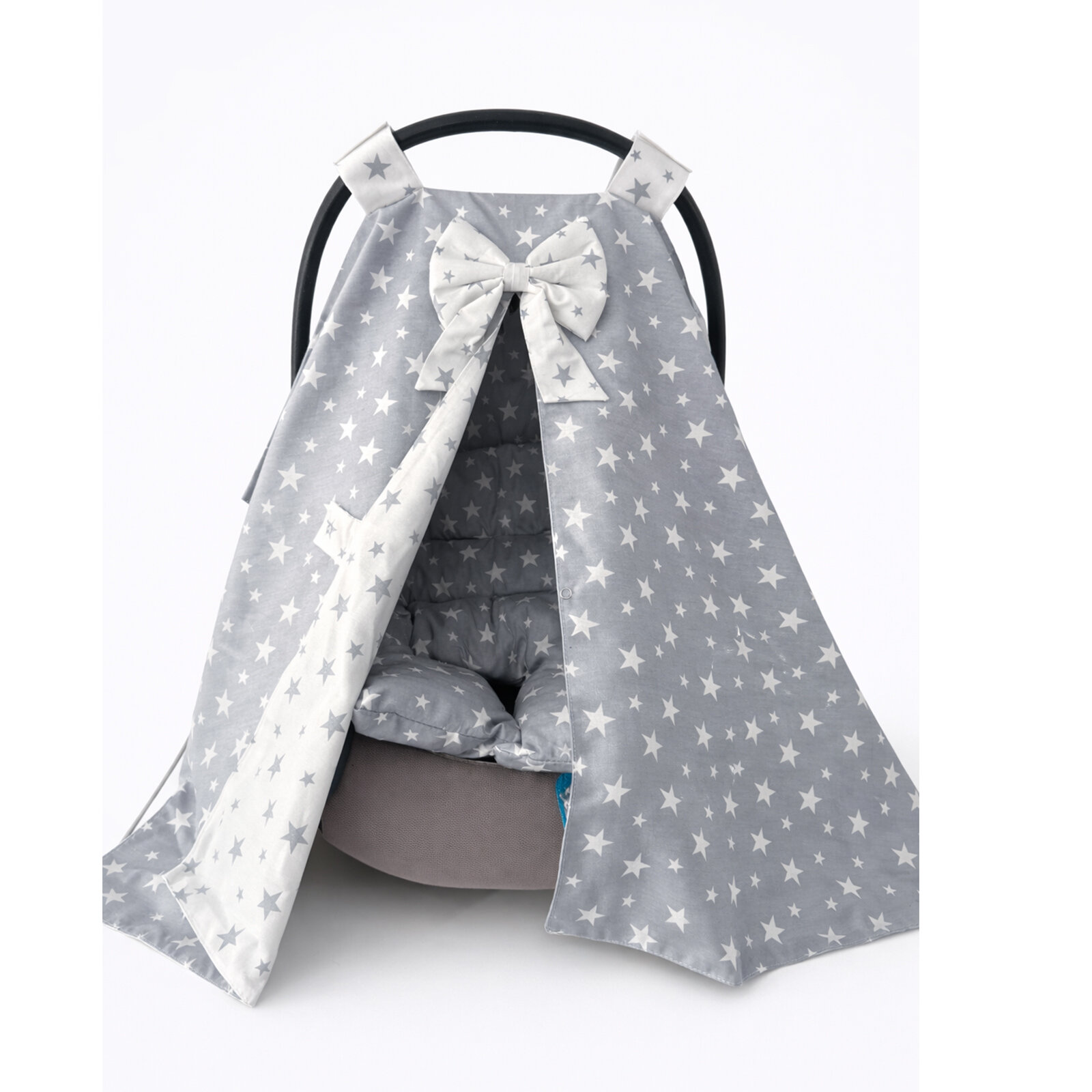 Gri Yıldızlı Puset Örtüsü & Puset Minderi Seti