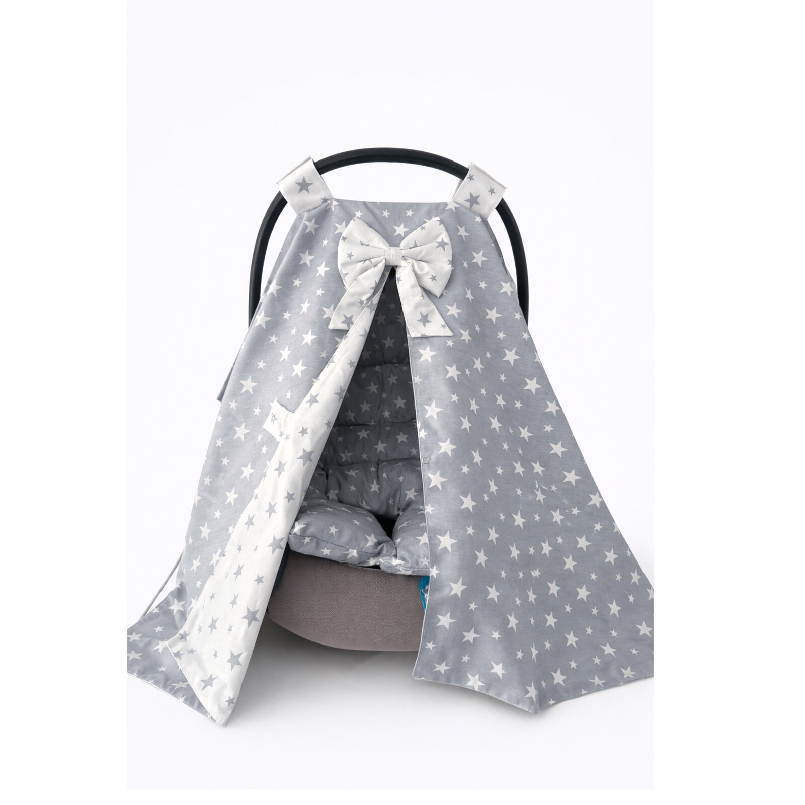 Gri Yıldızlı Puset Örtüsü & Puset Minderi Seti