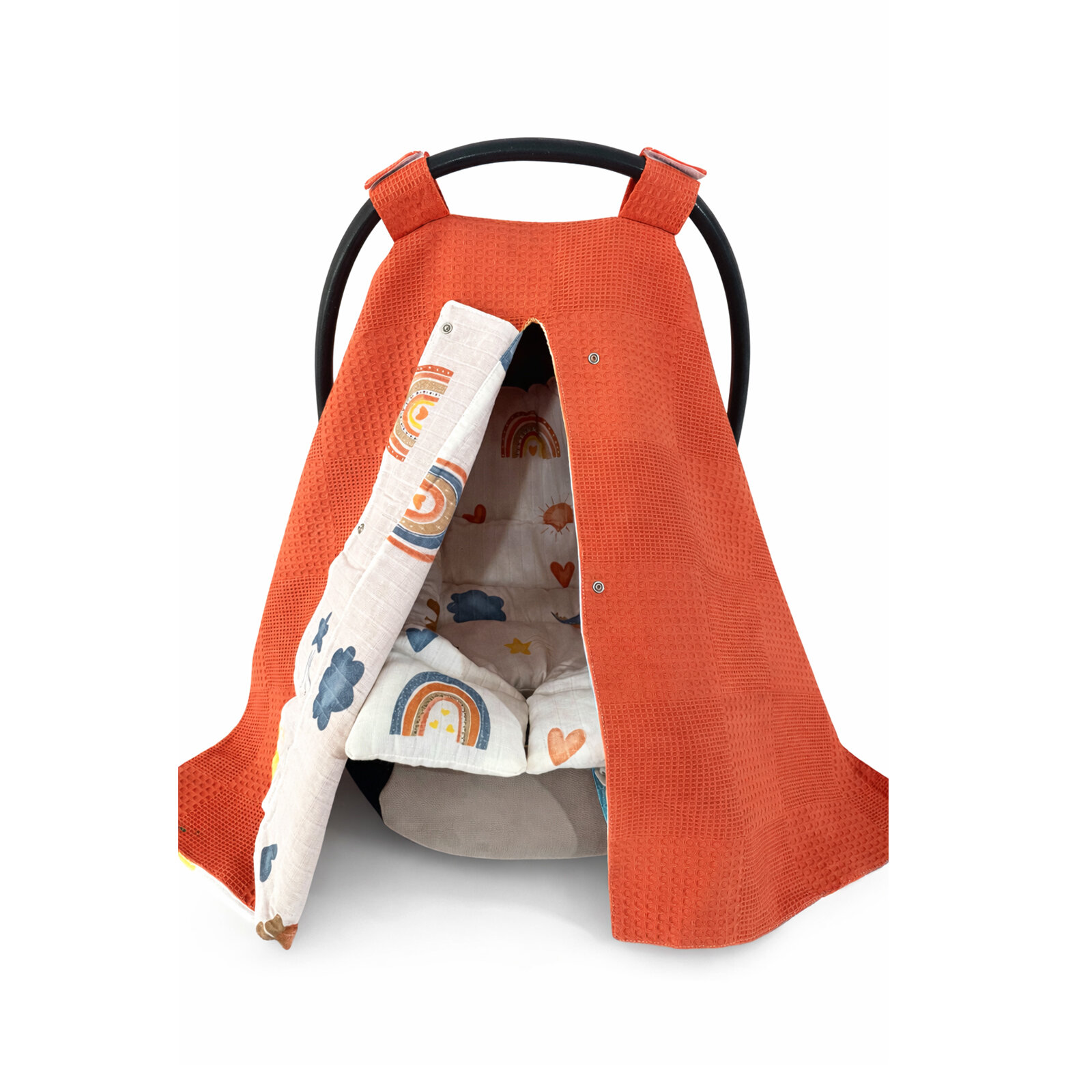 Kiremit Waffle Dinazor Desenli Puset Örtüsü & Puset Minderi – 2’lü Set Kiremit Waffle Dinazor Desenli Puset Örtüsü & Puset Minderi – 2’lü Set