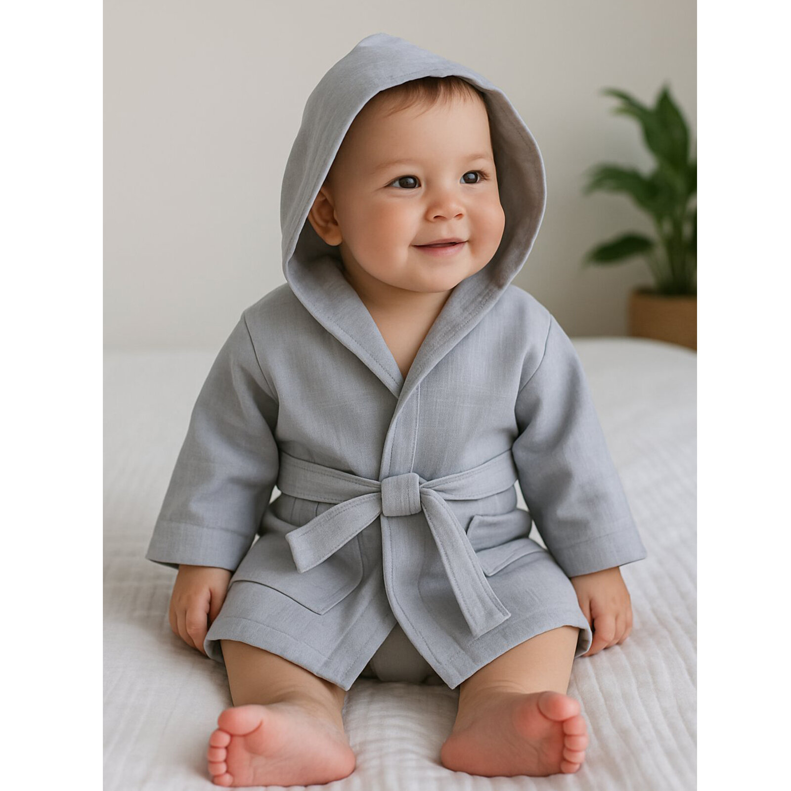 Gri Müslin Bebek Bornoz 1-4 Yaş
