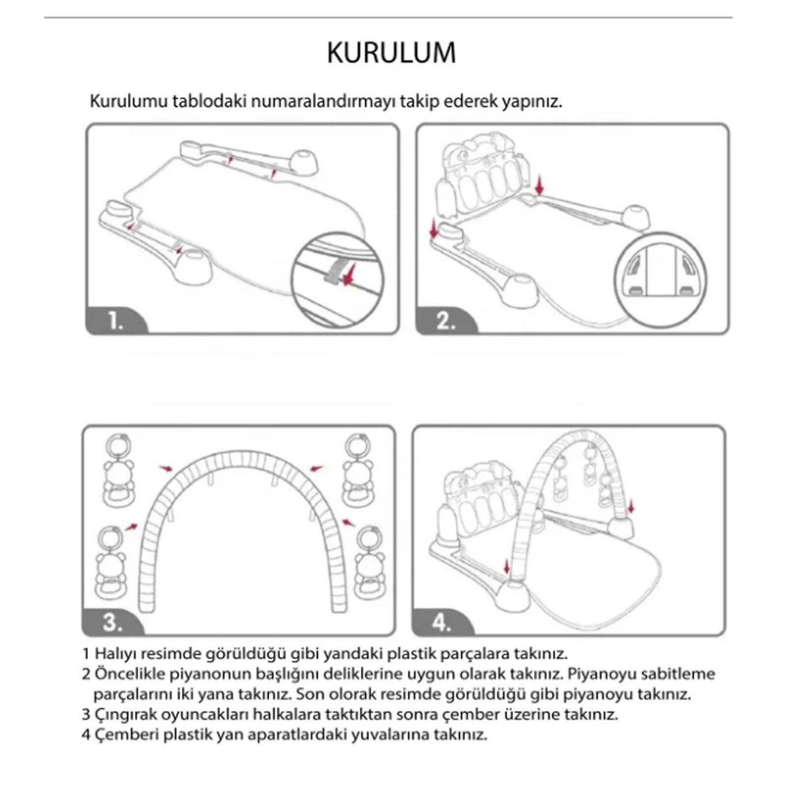 Sevimli Piyanolu Sesli Işıklı Çıngıraklı Mantar Desenli Oyun Halısı - Jimnastik Merkezi