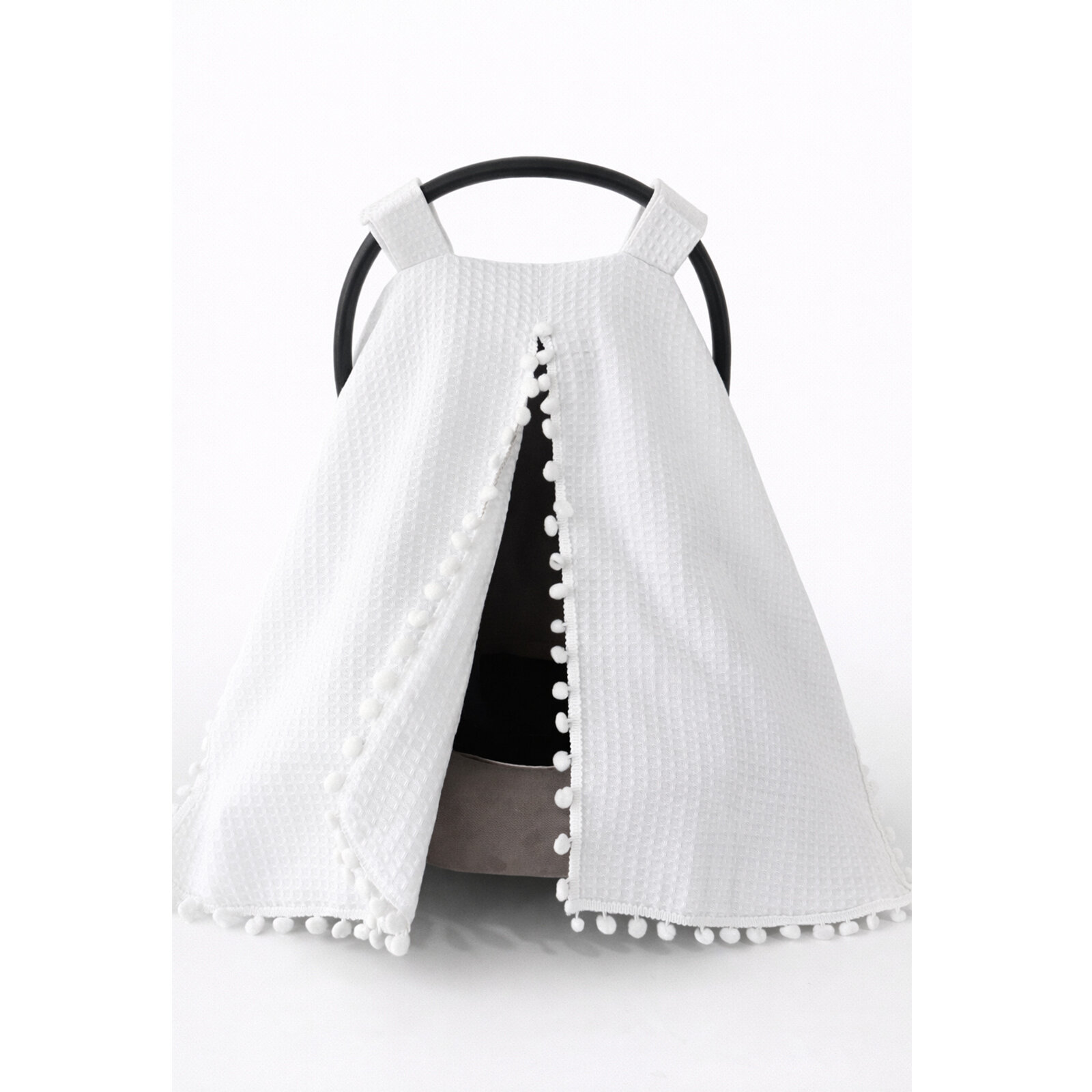 Beyaz Petek Tek Kat Ponponlu Puset Örtüsü – Nefes Alabilen Pamuklu Kumaş