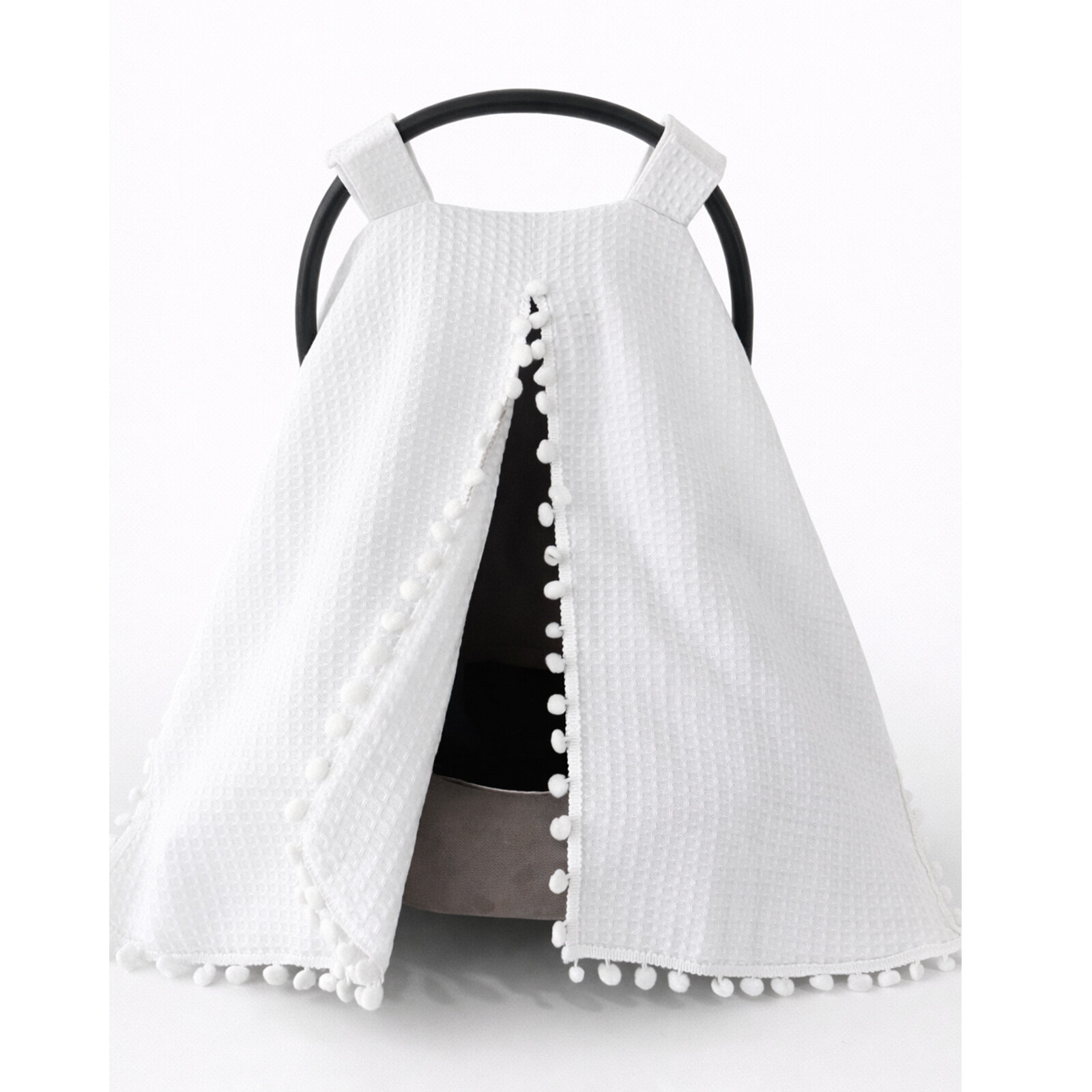 Beyaz Petek Tek Kat Ponponlu Puset Örtüsü – Nefes Alabilen Pamuklu Kumaş