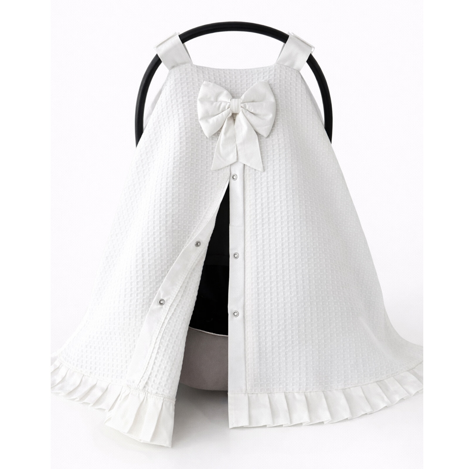 Beyaz Waffle Fırfırlı Puset Örtüsü – Nefes Alabilen Pamuklu Kumaş