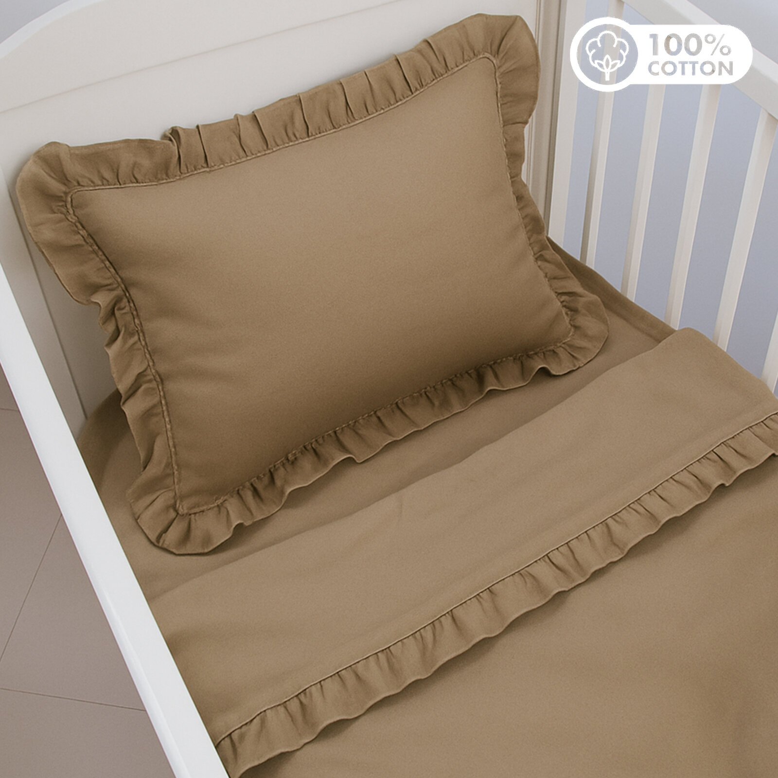 Kahve Bebek Nevresim Takımı – 60x120 | 70x140 | 80x130 Beşik Uyumlu – Fırfırlı Premium Set