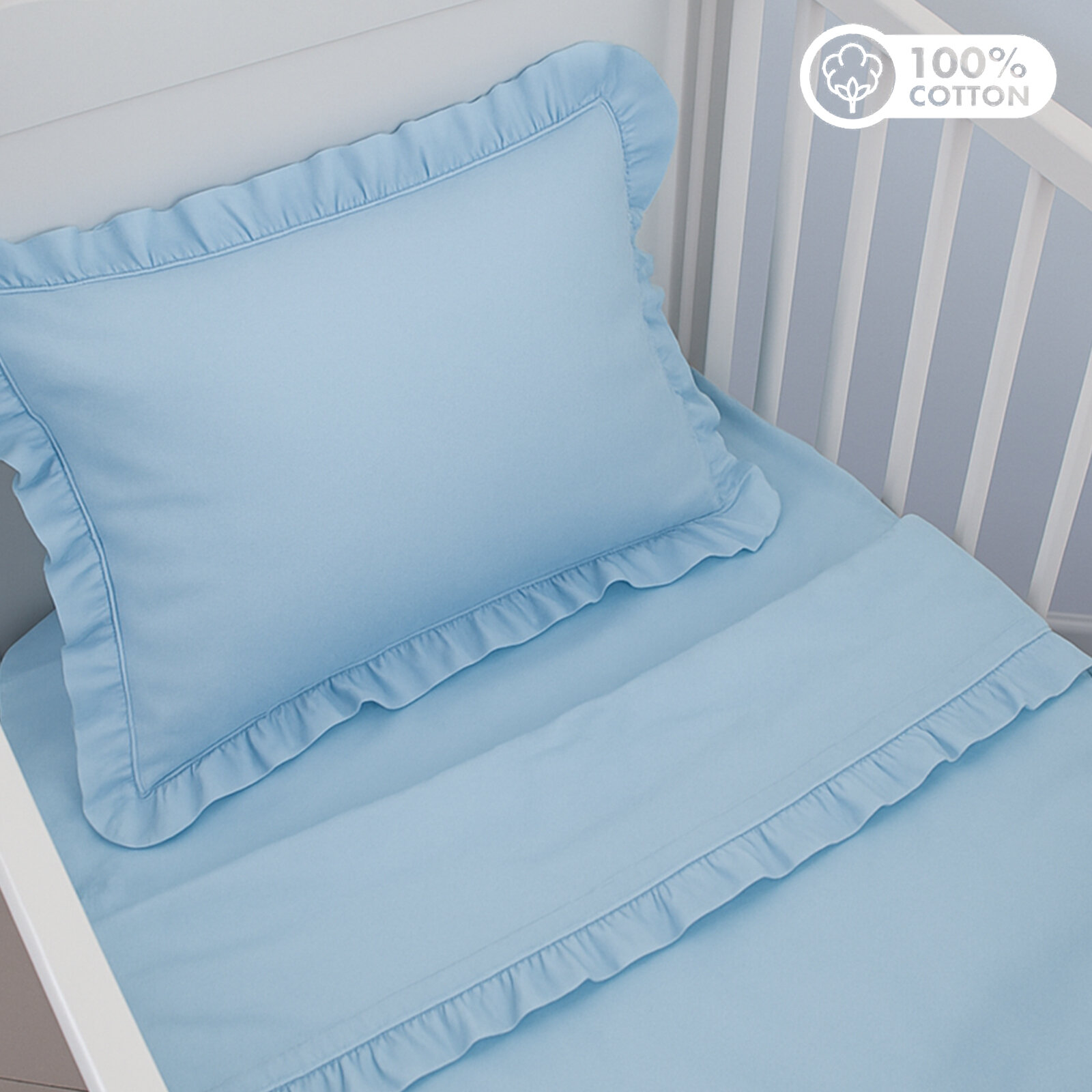 Mavi Bebek Nevresim Takımı – 60x120 | 70x140 | 80x130 Beşik Uyumlu – Fırfırlı Premium Set