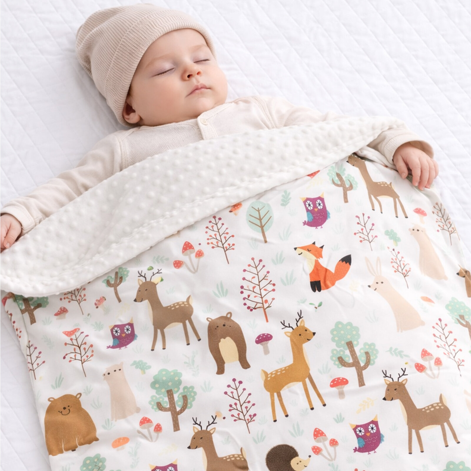 Jaju Baby 100×100 cm Orman Çift Taraflı Bebek Battaniyesi – Orman Pamuk & Minky